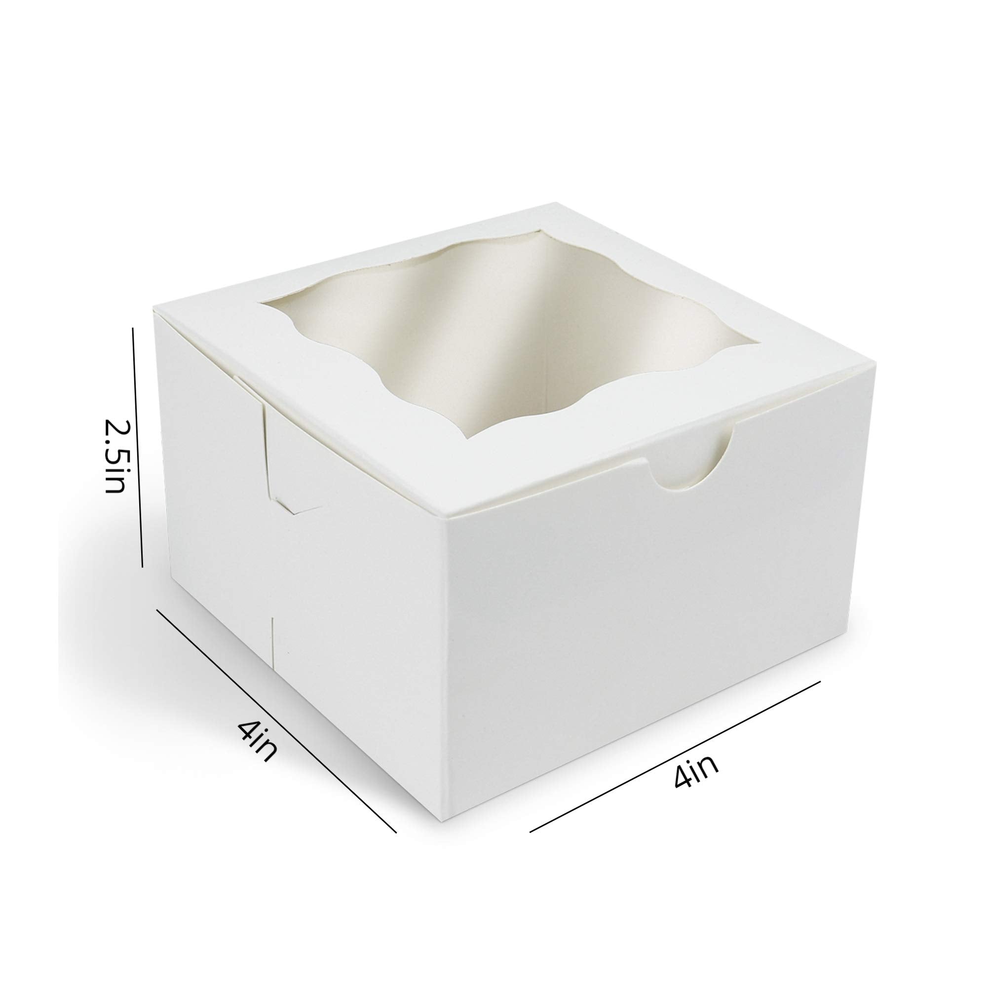 [50 Pack] O'Creme Small Bakery Cake Boxes With Window, 4X4X2.5, Cupcakes Donuts Cookies Pastries, For Wedding Treats Party Favor