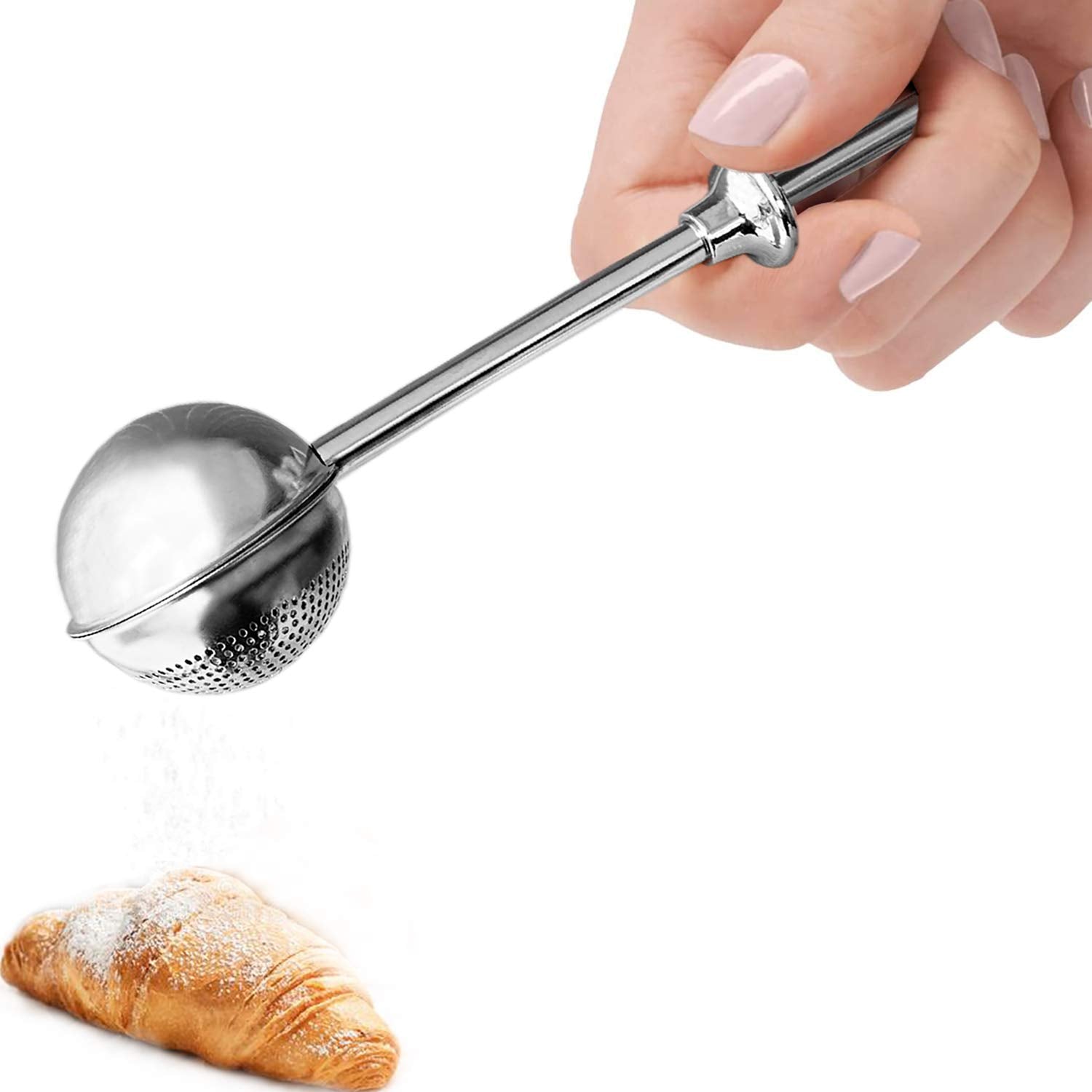 Jetkong Powdered Sugar Shaker Duster Flour Dispenser Shaker With 18/8 Stainless Steel Spring-Operated Handle For Sugar Flour And