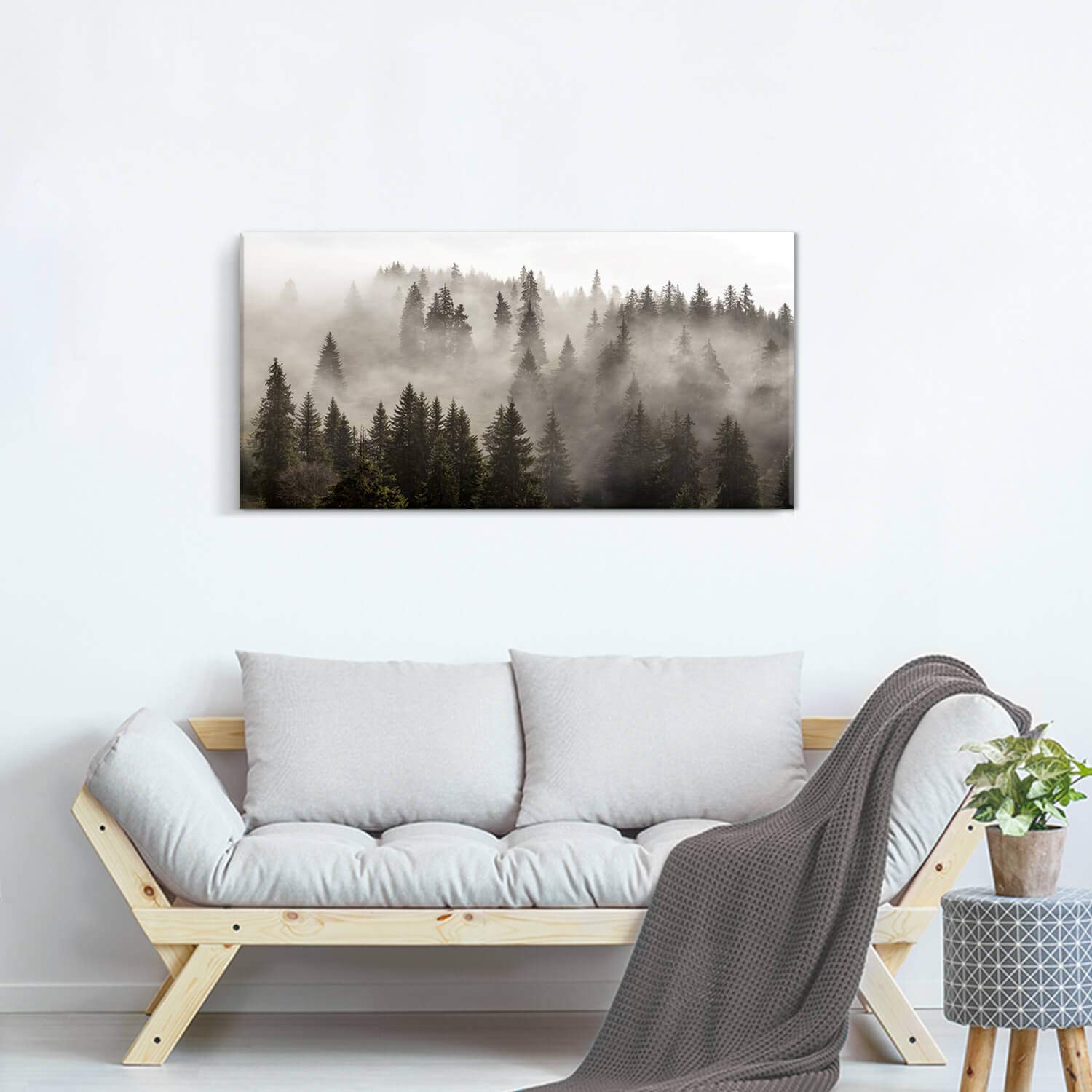 Artistic Path Forest Picture Canvas Wall Art: Foggy Landscape Artwork Photographic Print For Living Room (48''W X 24''H,Multi-Si