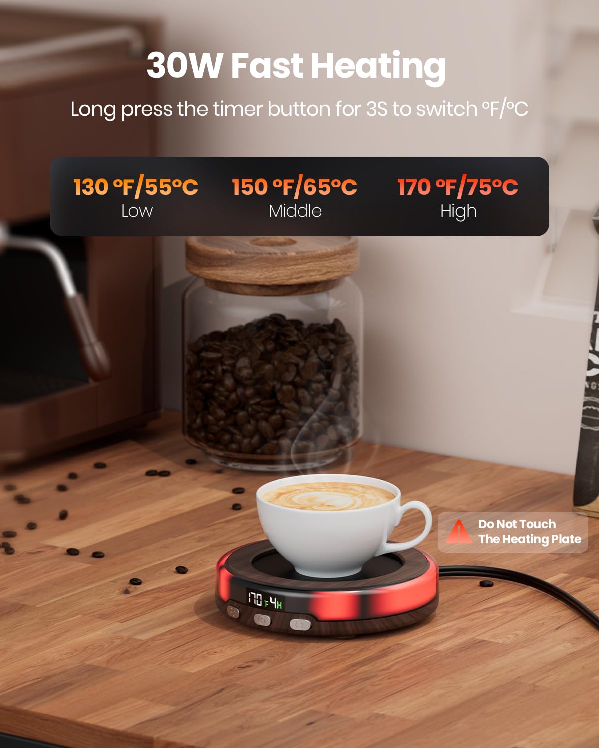 Gaiatop Coffee Mug Warmer For Desk, 3 Temp Settings, 2-9Hrs Timer, 3 Colorful Romantic Atmosphere Light Modes, Beverage Heating