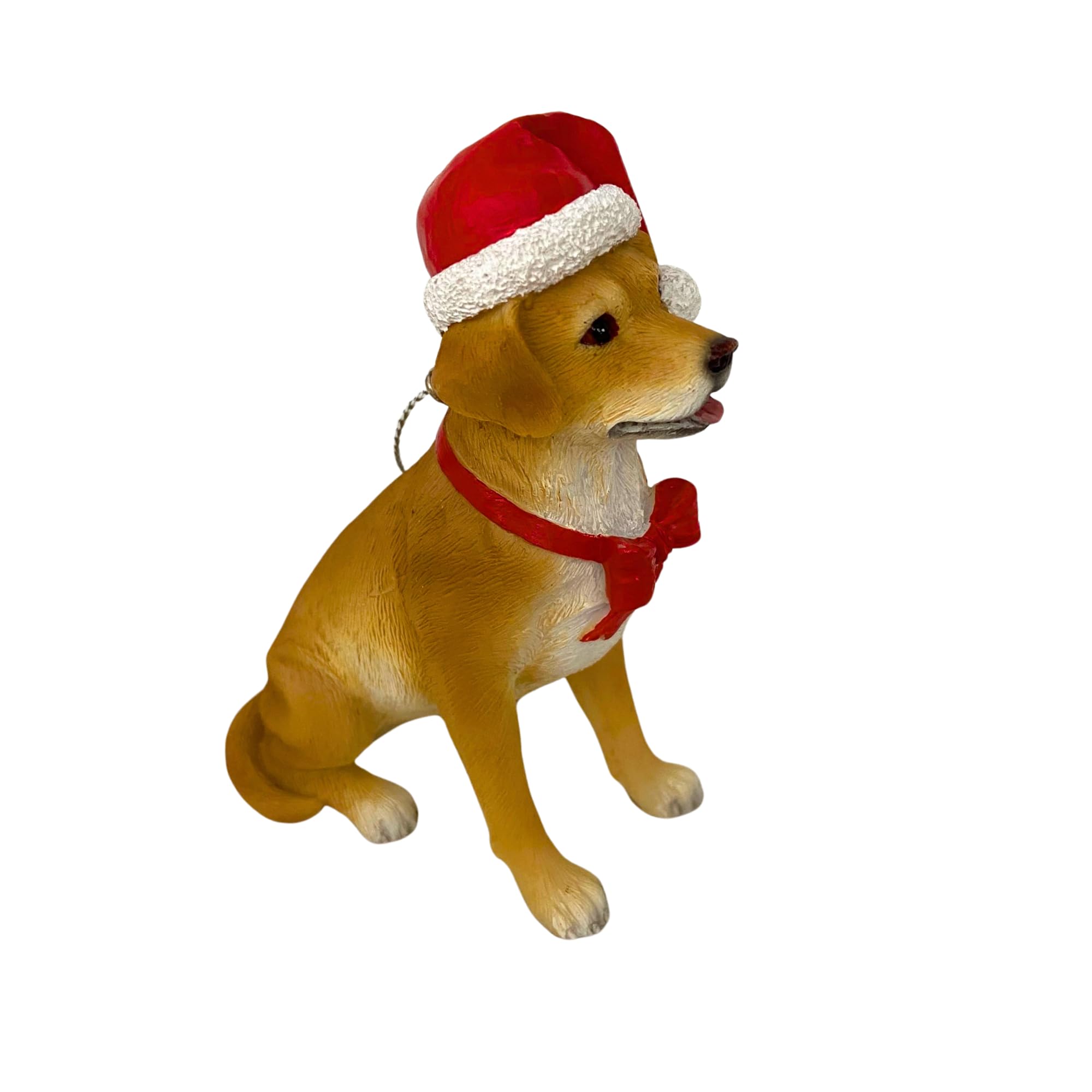 Dog Figurine Christmas Ornaments with Santa Hats (Yellow Lab)
