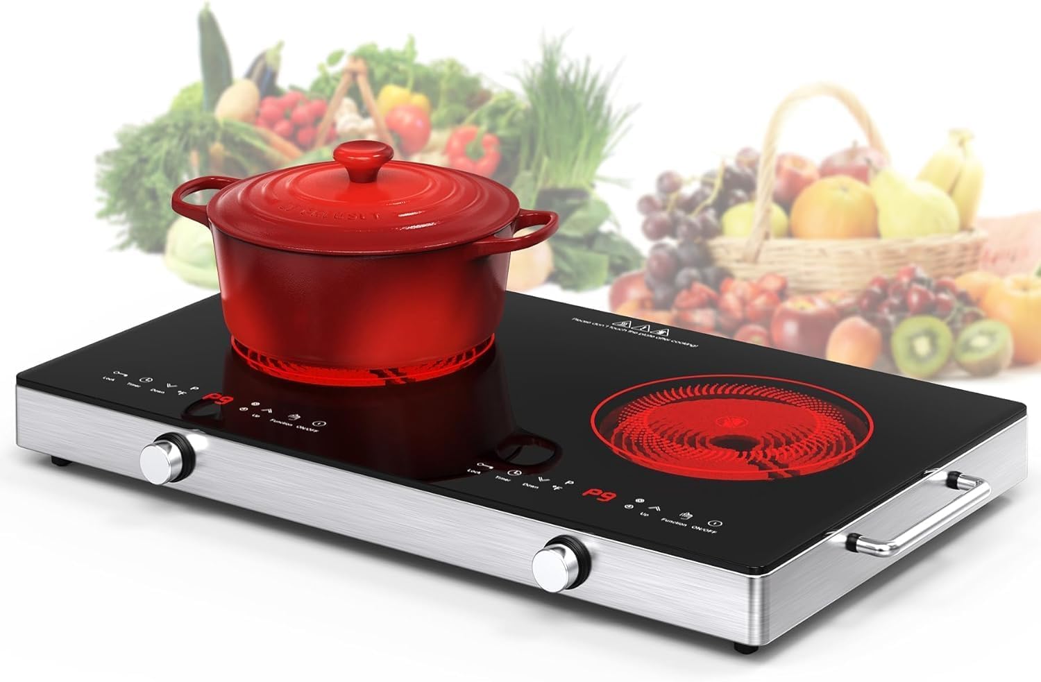 VBGK Electric Cooktop,110V 2400W Electric Stove Top with Knob Control,9 Power Levels, Kids Lock & Timer,LED touch control,Overhe