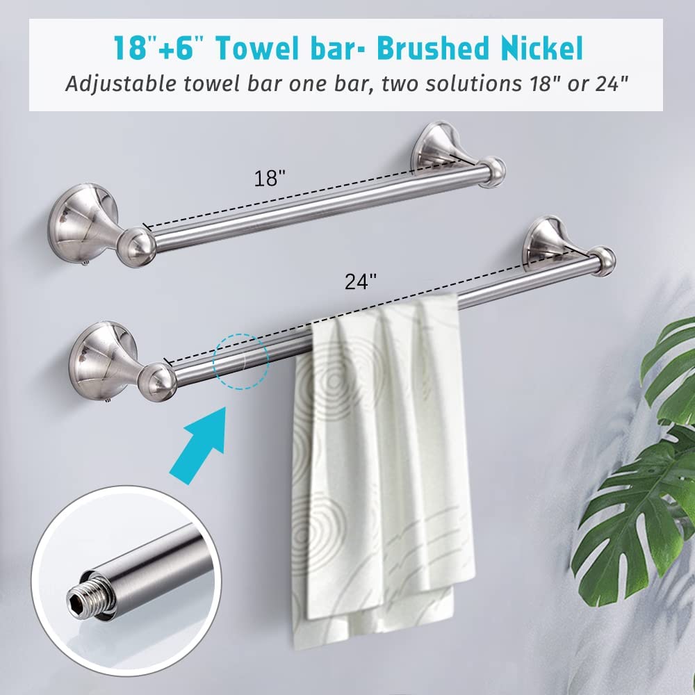 4 Piece Bathroom Accessory Set(Adjustable Towel Bar, Towel Ring, Toilet Paper Holder,Towel Hook), Wall Mounted Bathroom Hardware