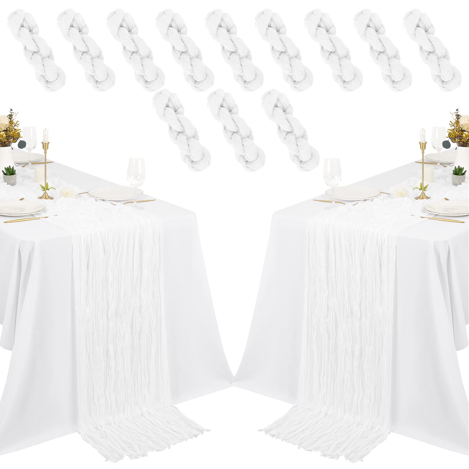 12 Pack Cheesecloth Table Runner 35X120 Inch 10Ft White Gauze Cheese Cloth Table Runner, Boho Rustic Wedding Table Runner For We