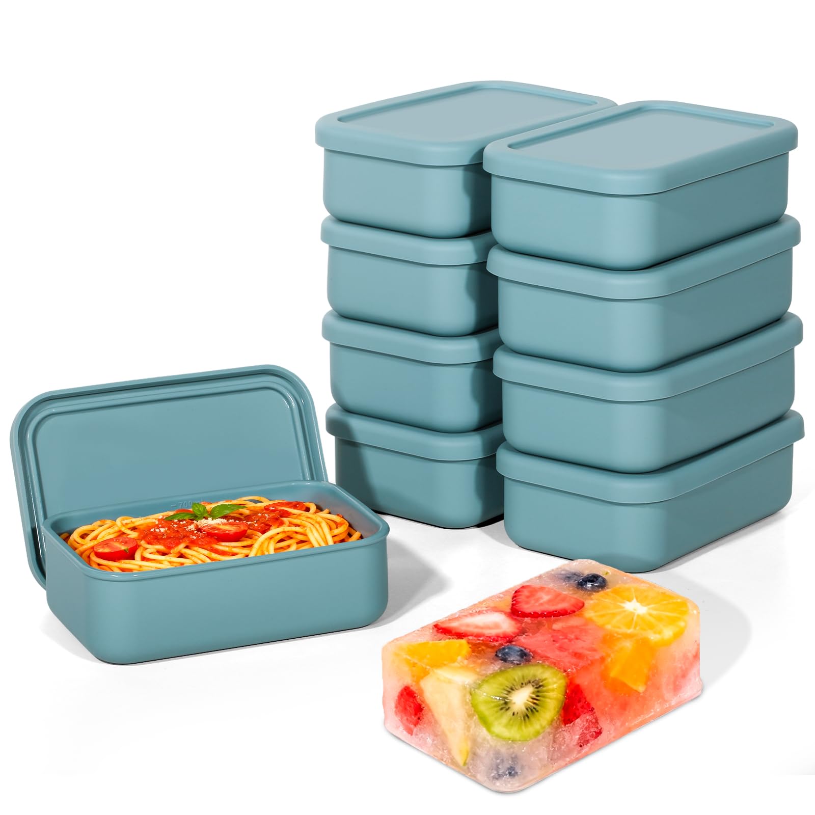 Duseu 8 Pcs 2 Cup Silicone Freezer Trays With Lid, 16 oz, Slate Gray