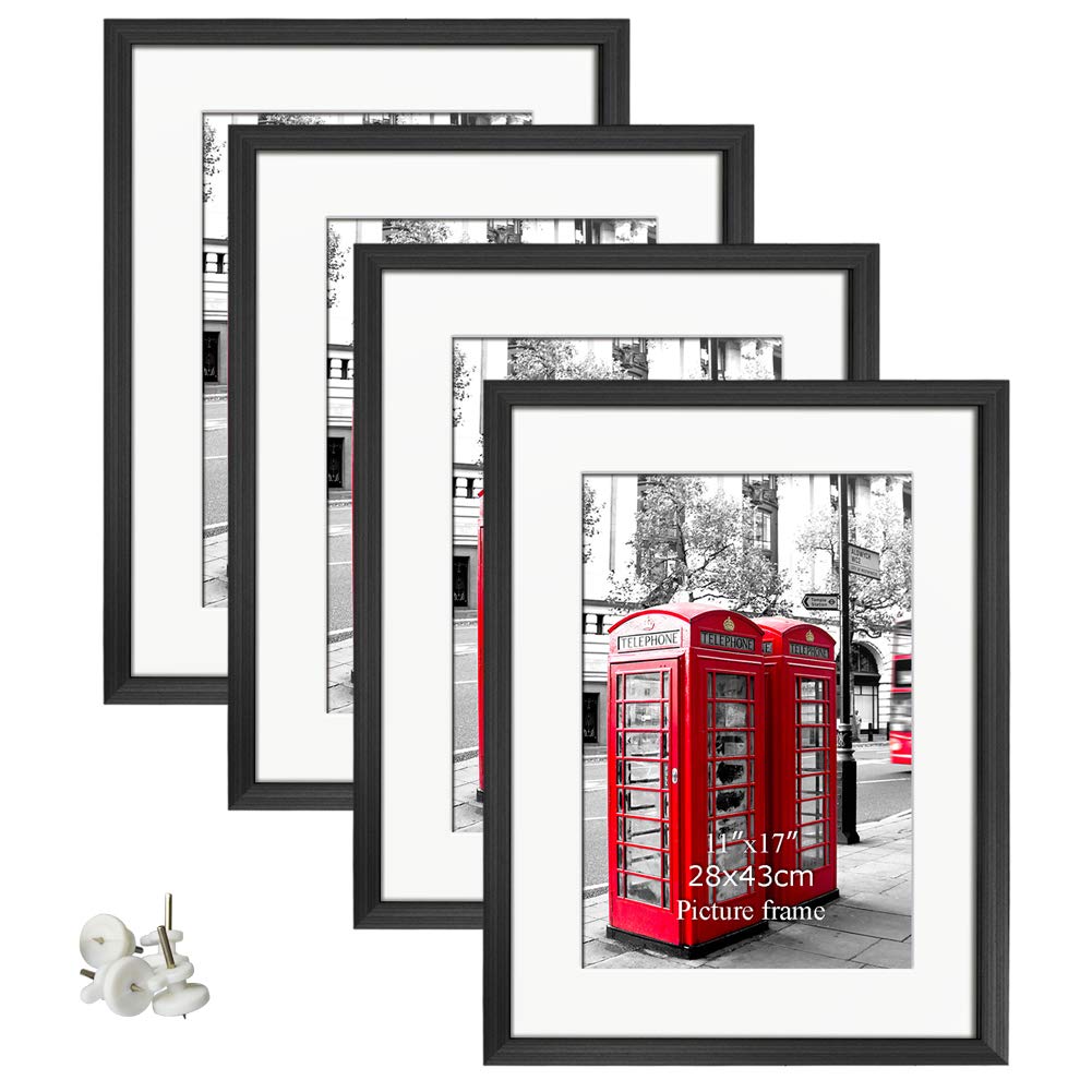 Giftgarden Black 16x20 Picture Frames, Matted to Display 11x17 Picture with Mat or 16 x 20 Artwork without Mat, Set of 4