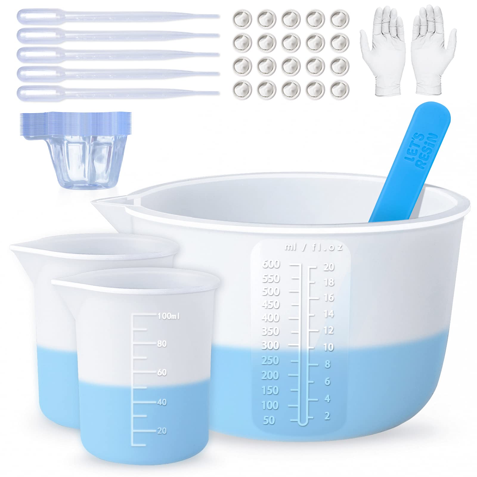 Let'S Resin Silicone Measuring Cups, 600Ml/20Oz&100Ml Thickening&Non-Stick Resin Mixing Cups,Resin Supplies, Easy To Clean,Silic