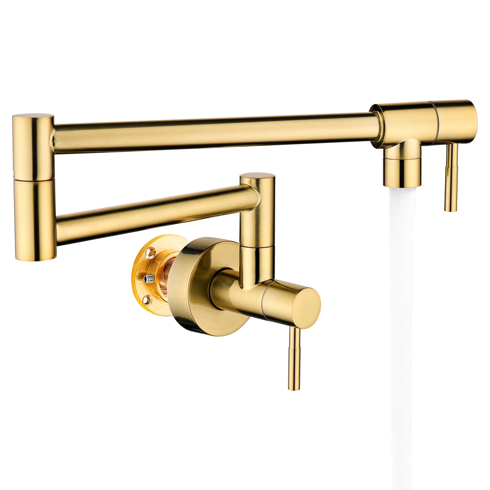 Fransiton Brushed Gold Pot Filler, Pot Filler Faucet Wall Mount, Brass Folding Stretchable With Double Joint Swing Arm Single Ho