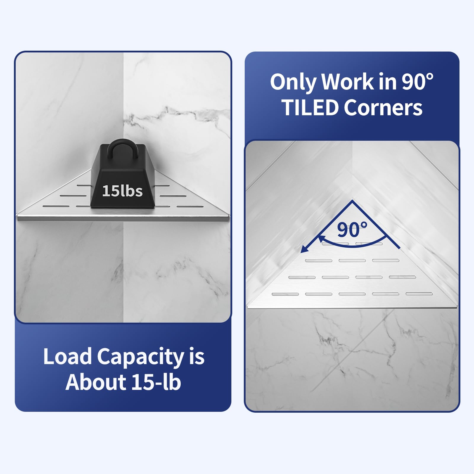 Bernkot 10'' Corner Shower Shelf 2Pcs, 304 Stainless Steel Recessed Bathroom Shelves For Tiled Wall, No Drilling Needed (10'', S