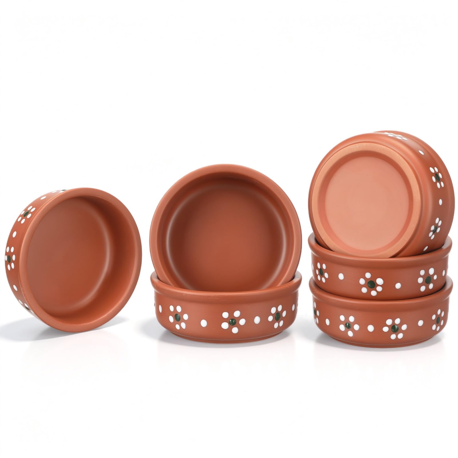 Remerry 6 Pcs Mexican Clay Bowls Set 4.33 Floral Terracotta Traditional