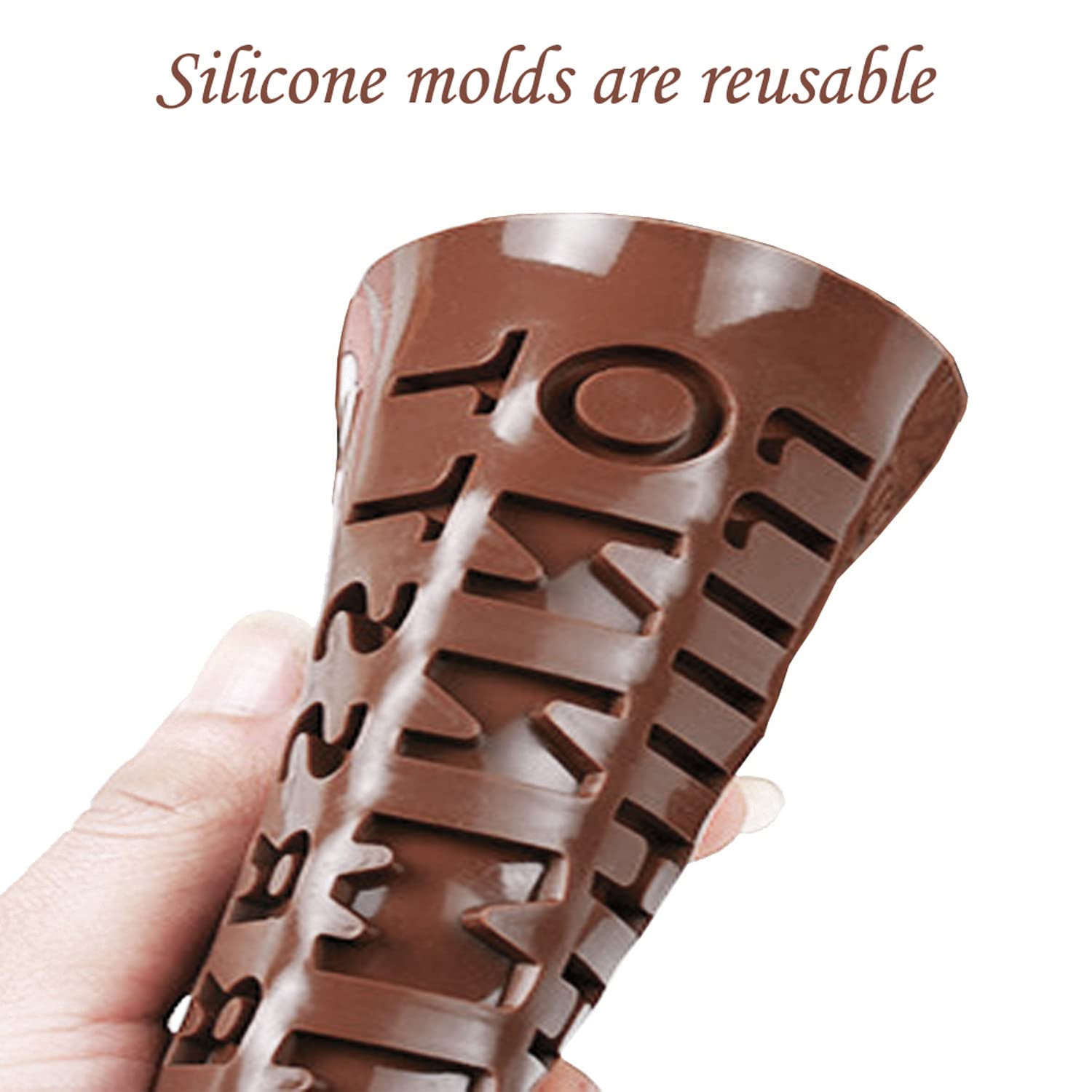 Murong Silicone Letter Number Molds,Reusable Chocolate Molds With Happy Birthday Cake Decorating Symbols(Brown 2Pcs)