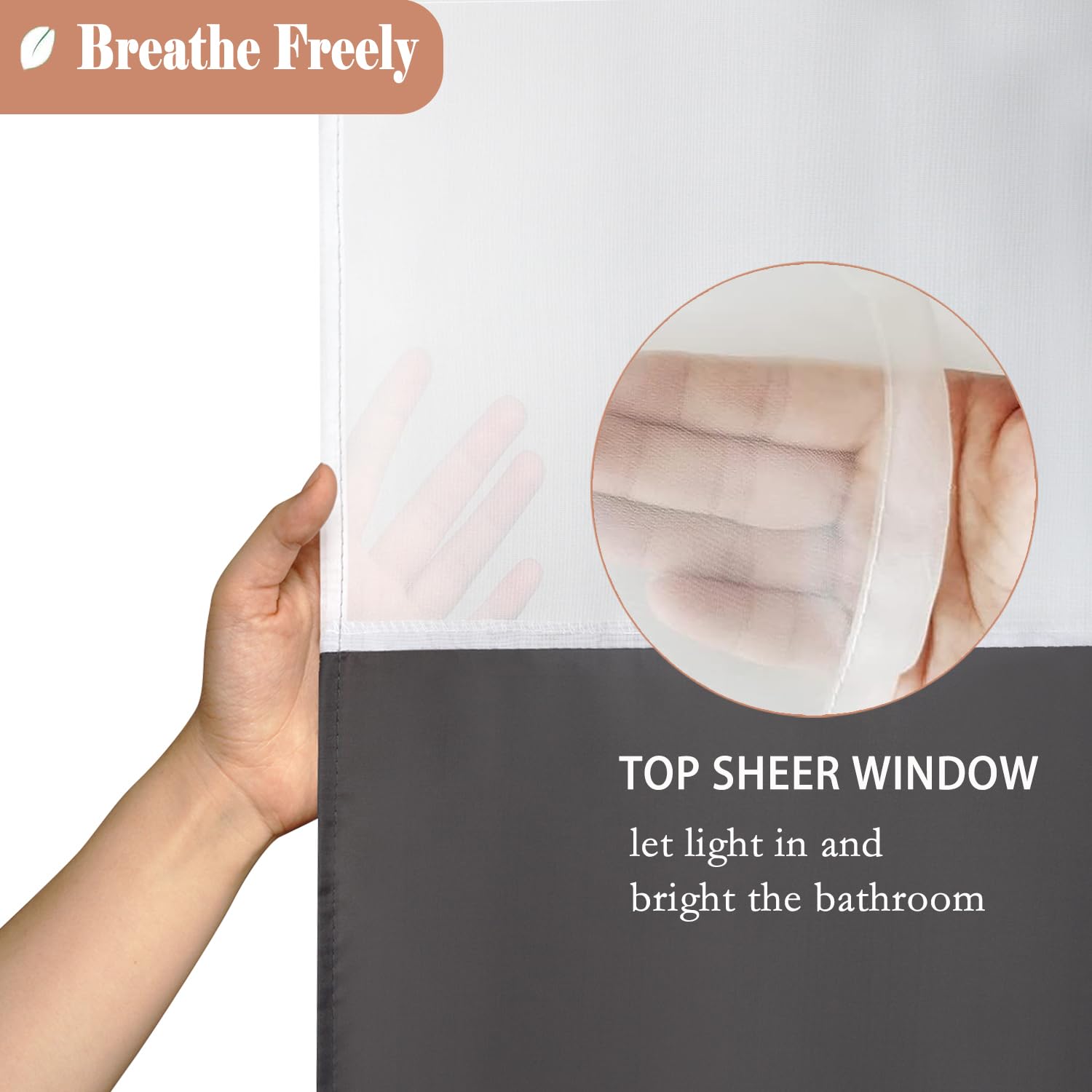 UFRIDAY Dark Gray Shower Curtain 72 x 75 Inches Long Polyester Fabric Shower Curtain with Light Filtering Window  Water Repellent 12 Hooks Included Washable Curtain for Home and Hotel