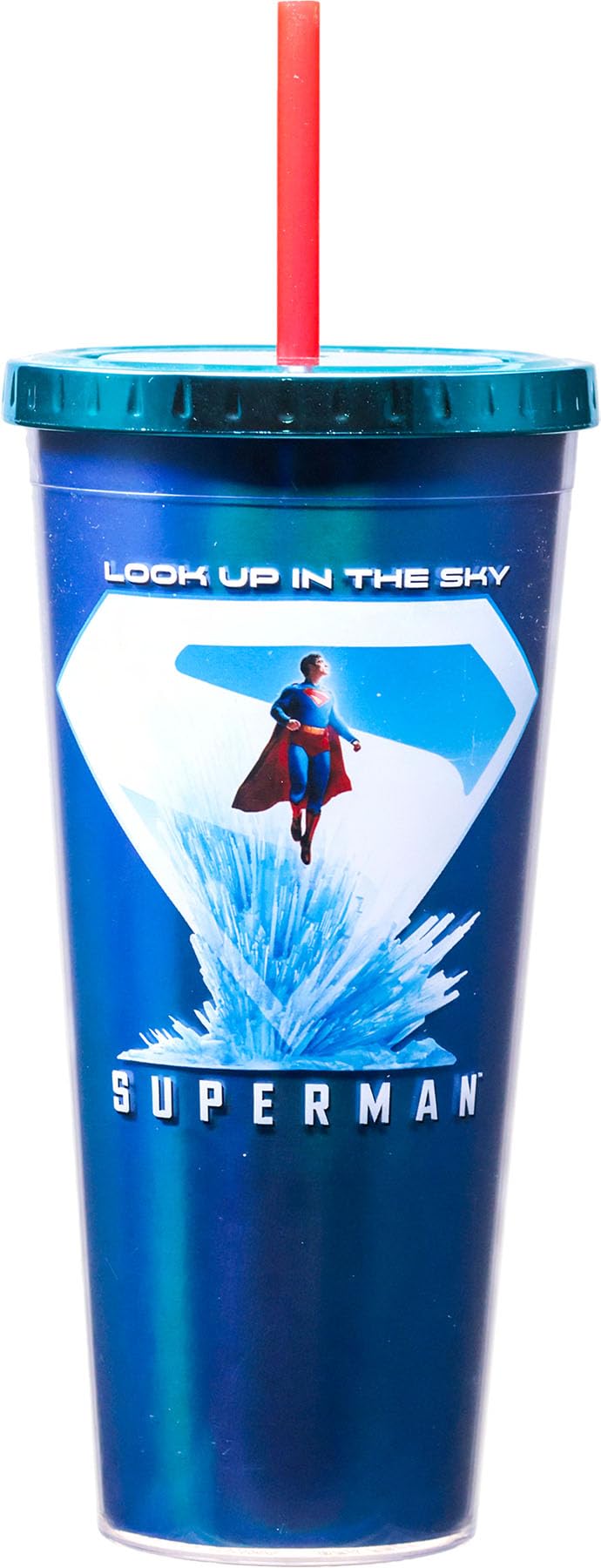 Spoontiques Superman Legacy Foil Cup - 20oz Acrylic Foil Cup with Straw - Metallic Locking Lid - Double Wall Insulated and BPA F