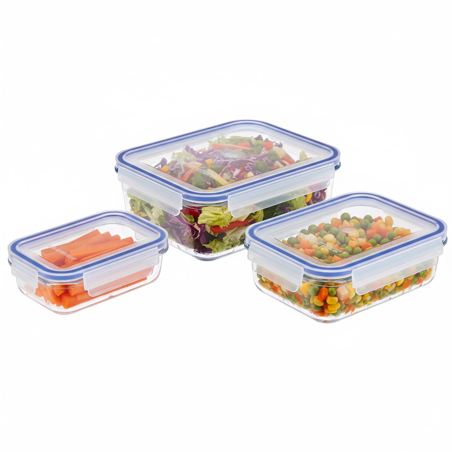 Amazon Brand  Solimo Rectangular Glass Food Storage Container, Pack Of 3, Airtight, Microwave & Freezer Safe, Transparent