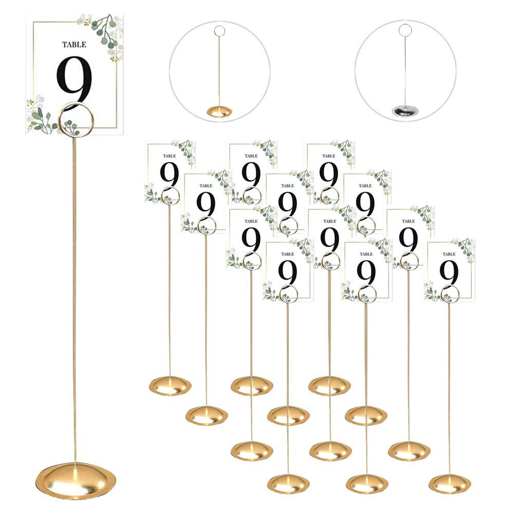 Hohiya 12 Pcs Table Number Holders 12 Inch Place Card Holder Stands Brass Gold Tall For Photos Food Signs Memo Notes Weddings Re