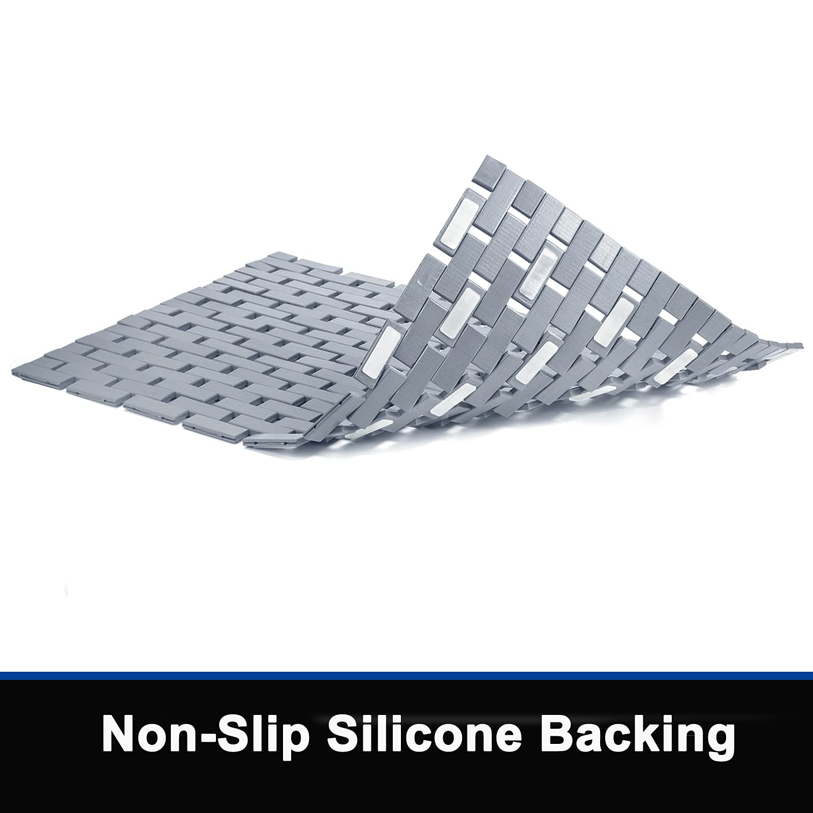 Fovlaurs Bambo Bath Mat Bathroom Rugs Floor Wood Shower Bathtub Waterproof Non Slip Accessories 16X24 Inch Easy To Clean, Grey,1