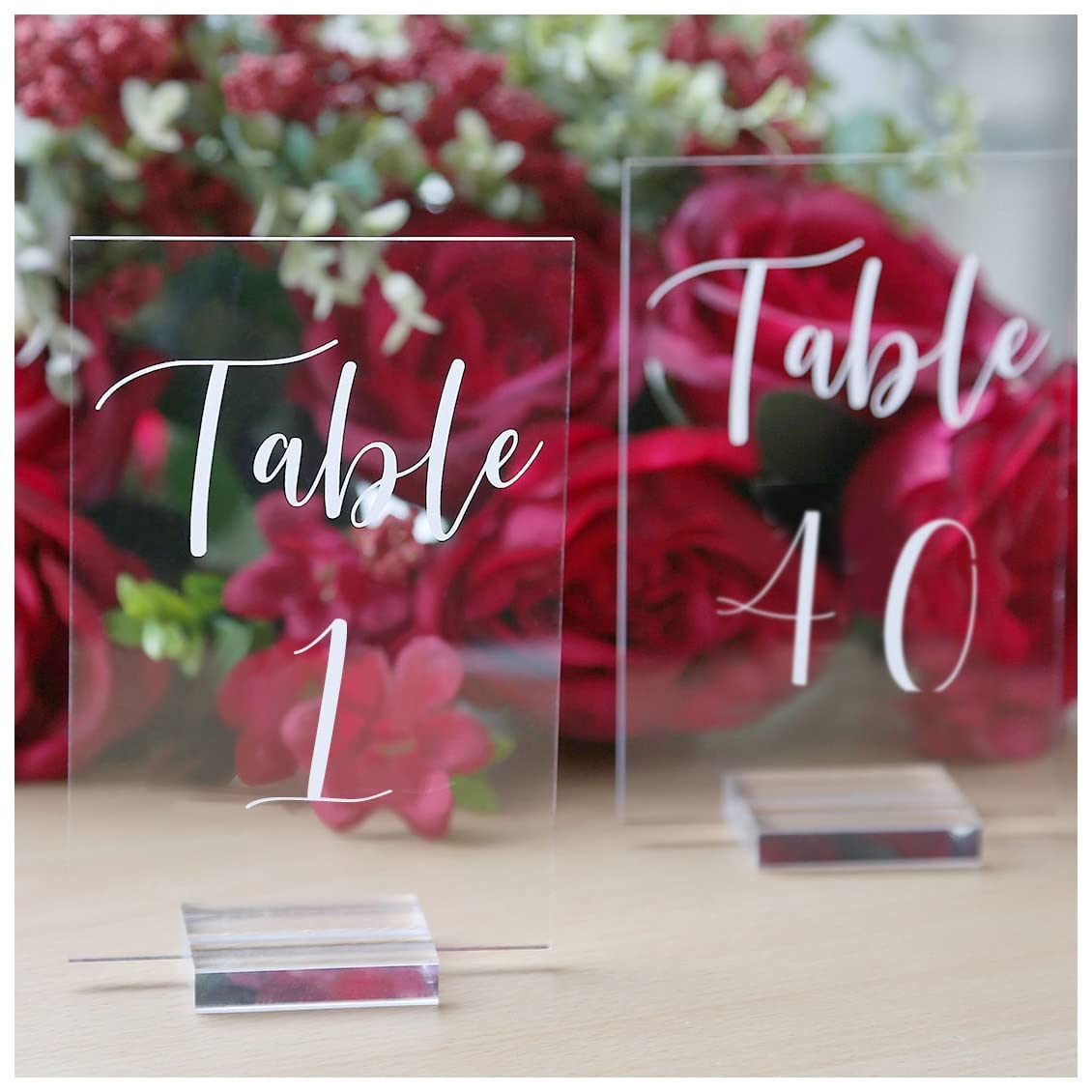 Uniqooo Acrylic Wedding Table Numbers 1-40 With Stands | 4X6 Inch Printed Calligraphy, Clear Table Number Signs And Holders | Pe