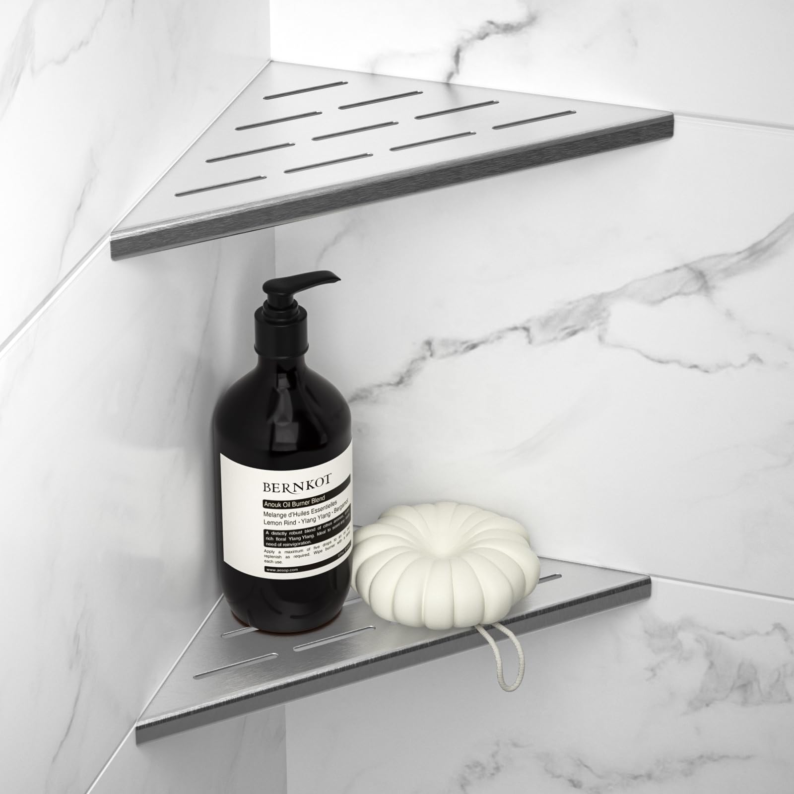 Bernkot 8 Corner Shower Shelf 2PCS, 304 Stainless Steel Recessed Bathroom Shelves for Tiled Wall, Grout in Shelf, No Drilling 