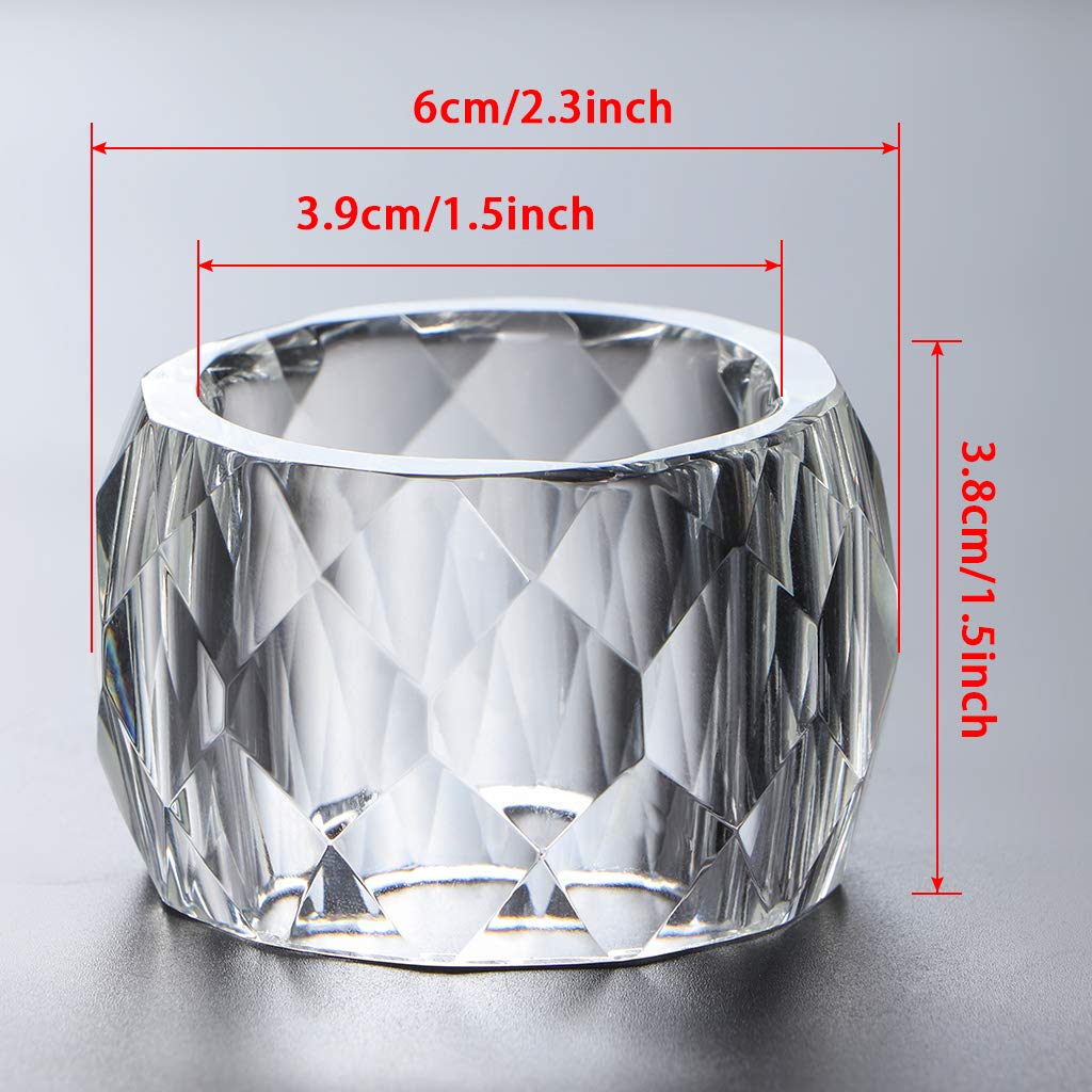 Mdluu 4 Pcs Crystal Napkin Rings, 2.3'' Diameter Serviette Buckles, Clear Napkin Holder Rings For Christmas, Thanksgiving, Weddi