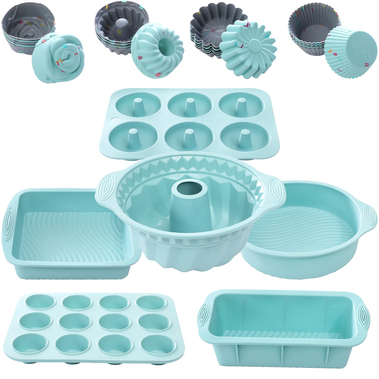 30Pcs Nonstick Silicone Bakeware Set With Baking Pan, Silicone Cake Molds, Baking Sheet, Donut Pan, Silicone Muffin Pan,Cake Pan