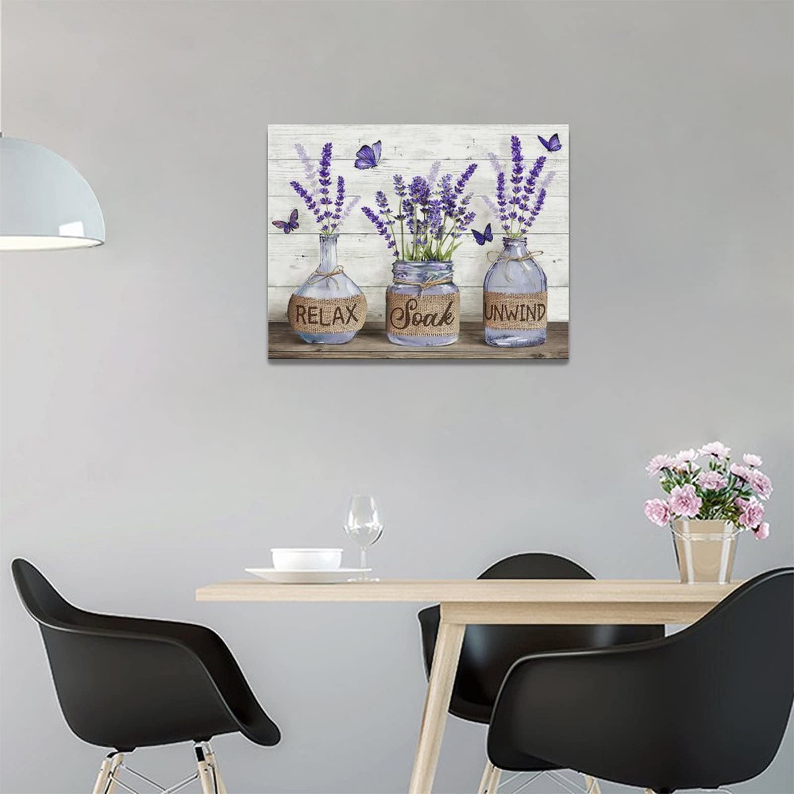 Tijuboni Farmhouse Bathroom Wall Art - Lavender Canvas Prints, 12"x16", Rustic Decor for Bathroom & Bedroom