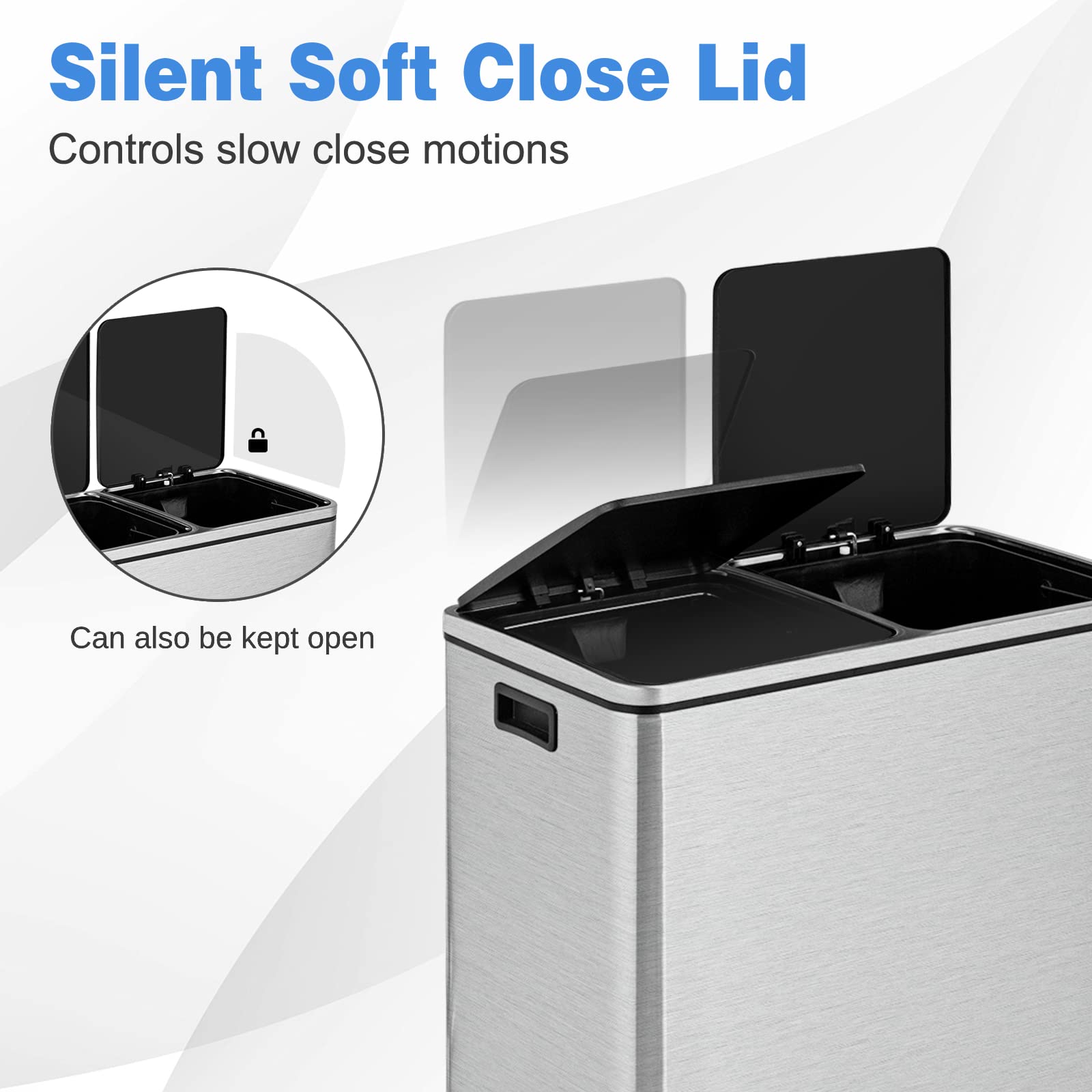 Tangzon 2X30L Recycling Pedal Bin, Double Kitchen Waste Bin With Plastic Inner Buckets & 1/2Handles, Fingerprint Proof Airtight