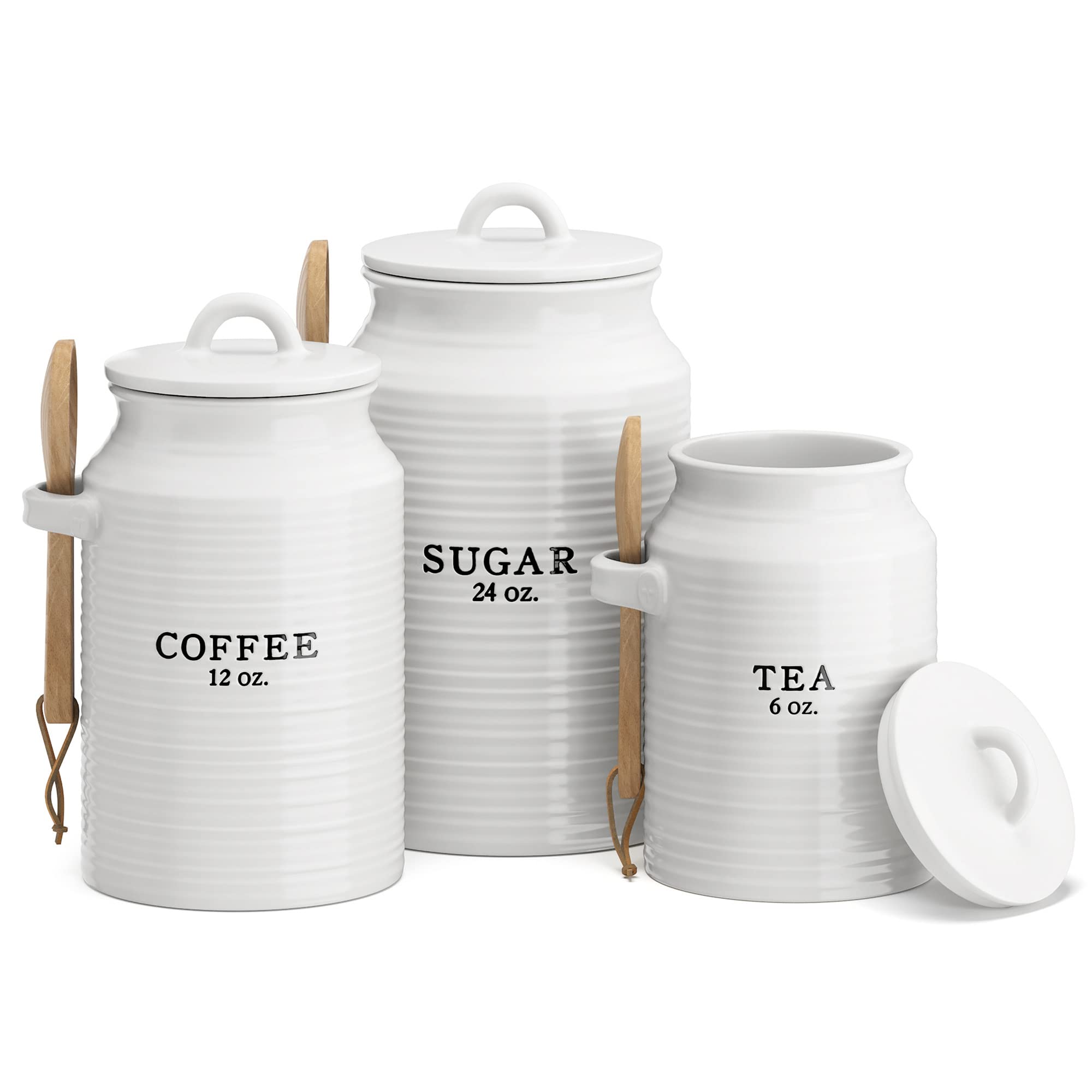 Barnyard Designs Canister Set for Kitchen Counter, Coffee Tea Sugar Container Ceramic Set, Decorative Canisters, Rustic Farmhous