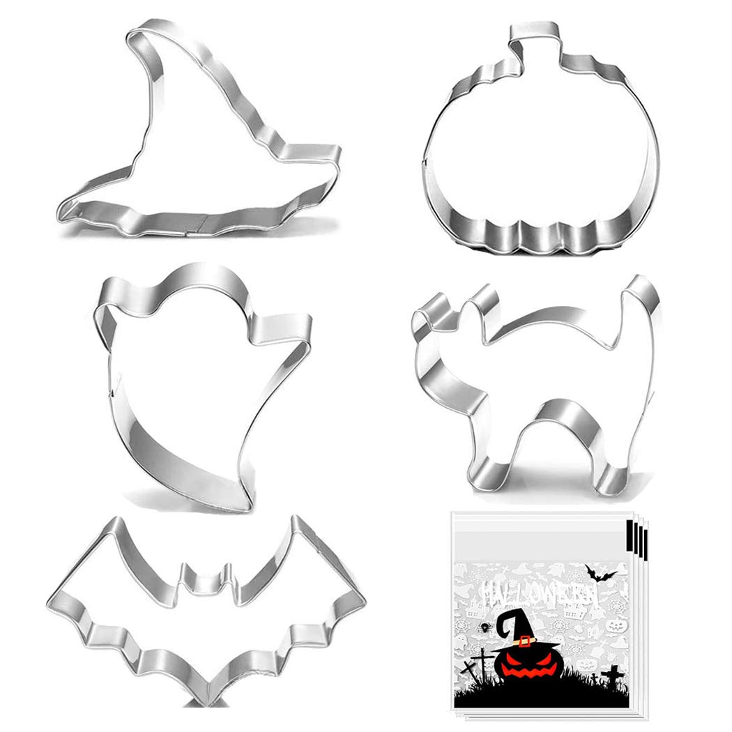 Halloween Cookie Cutters - 5 Pieces Cookie Cutters Shape - Pumpkin, Bat, Ghost, Cat And Witch Hat Shapes For Halloween Food Part
