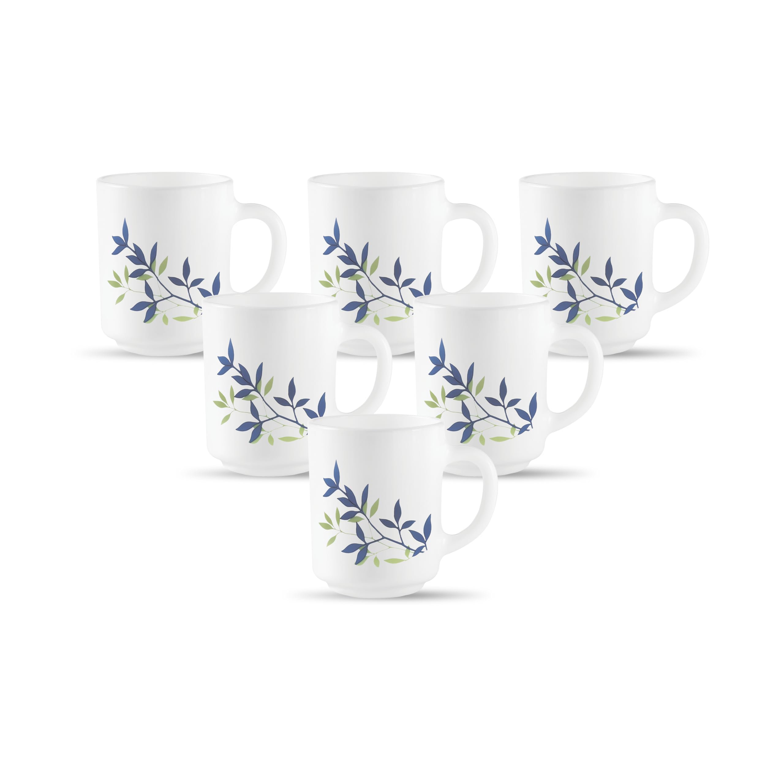 La Opala, Novo Collection Opal Glass Crockery | Coffee Mug Grace Medium, Set of 6 | Silken Charm, 250 ml | for Tea & Coffee | Mi