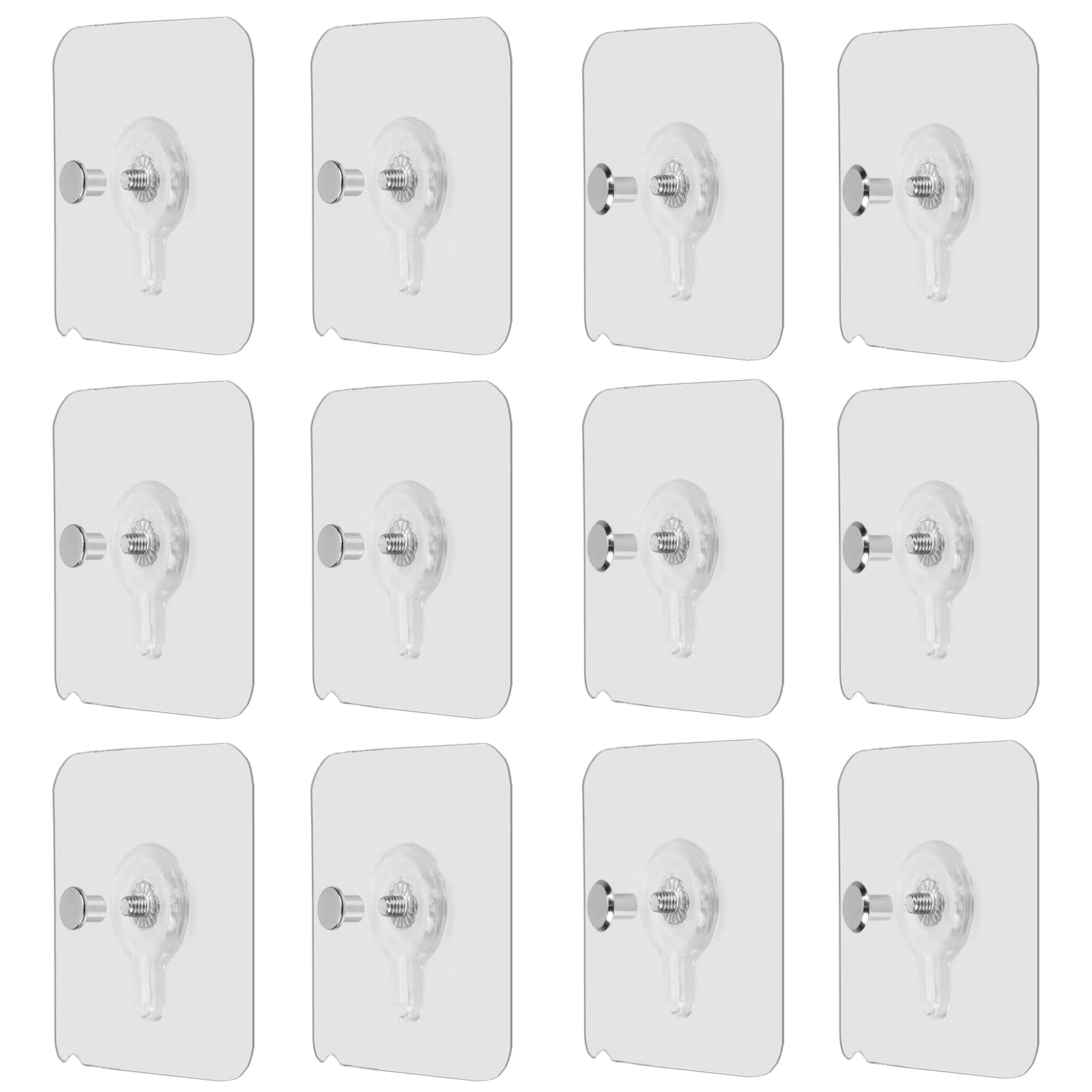 Ootsr 12-Set Adhesive Screws Stickers For Picture Frame, Wall Mount Hanging Nails Straight Hooks For Kitchen Shower Room Tile Wa