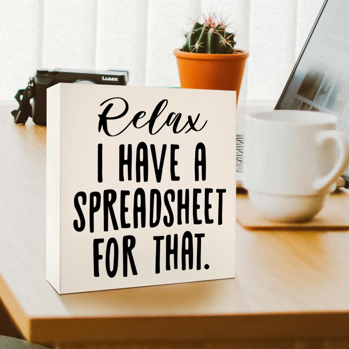 Funny Office Desk Decor Wooden Sign, Funny Office Decoration for Work Women Men, Gifts for Coworker Colleague Accountant Finance