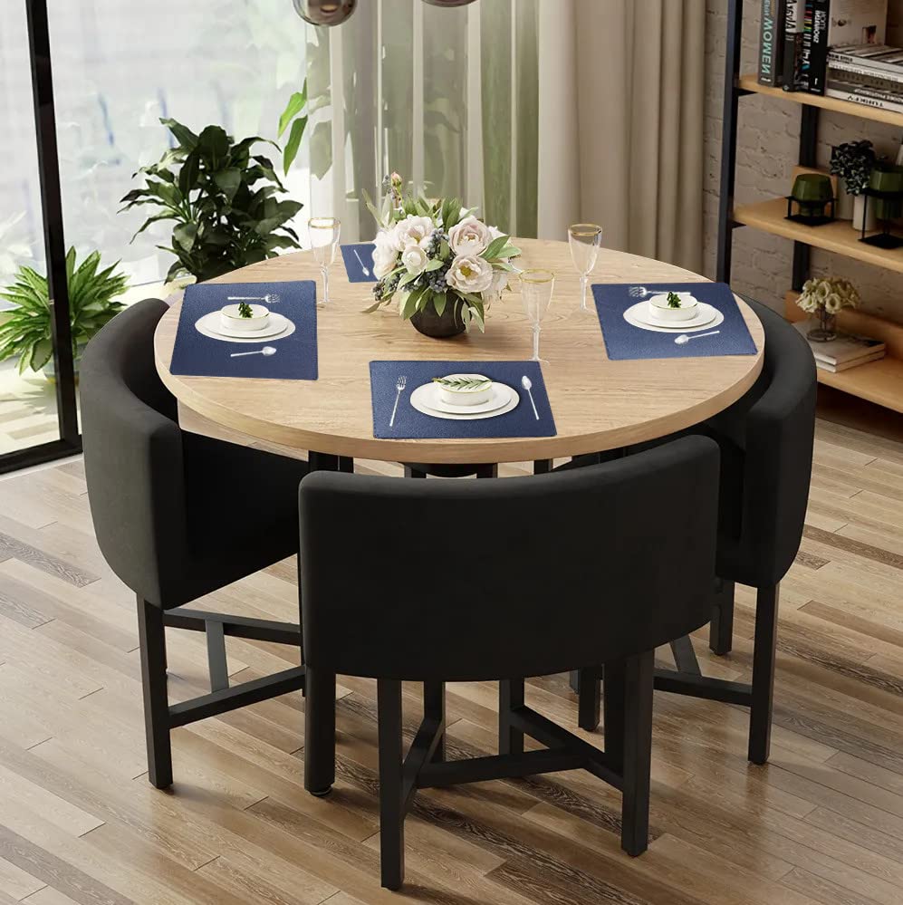 Faux Leather Placemats For Dinner Table - Pack Of 4 (Blue (Plain))