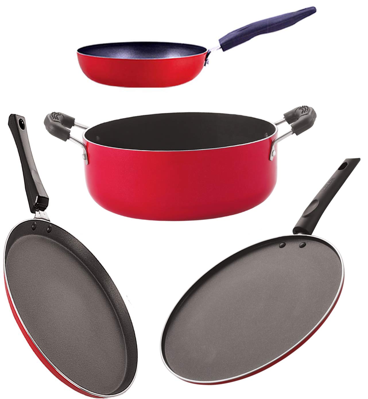 Nirlon Gas Compatible NonStick Non Induction Aluminium Cookware Set Of 4 Pieces (Ft10_Cvg_St12_Cs24)