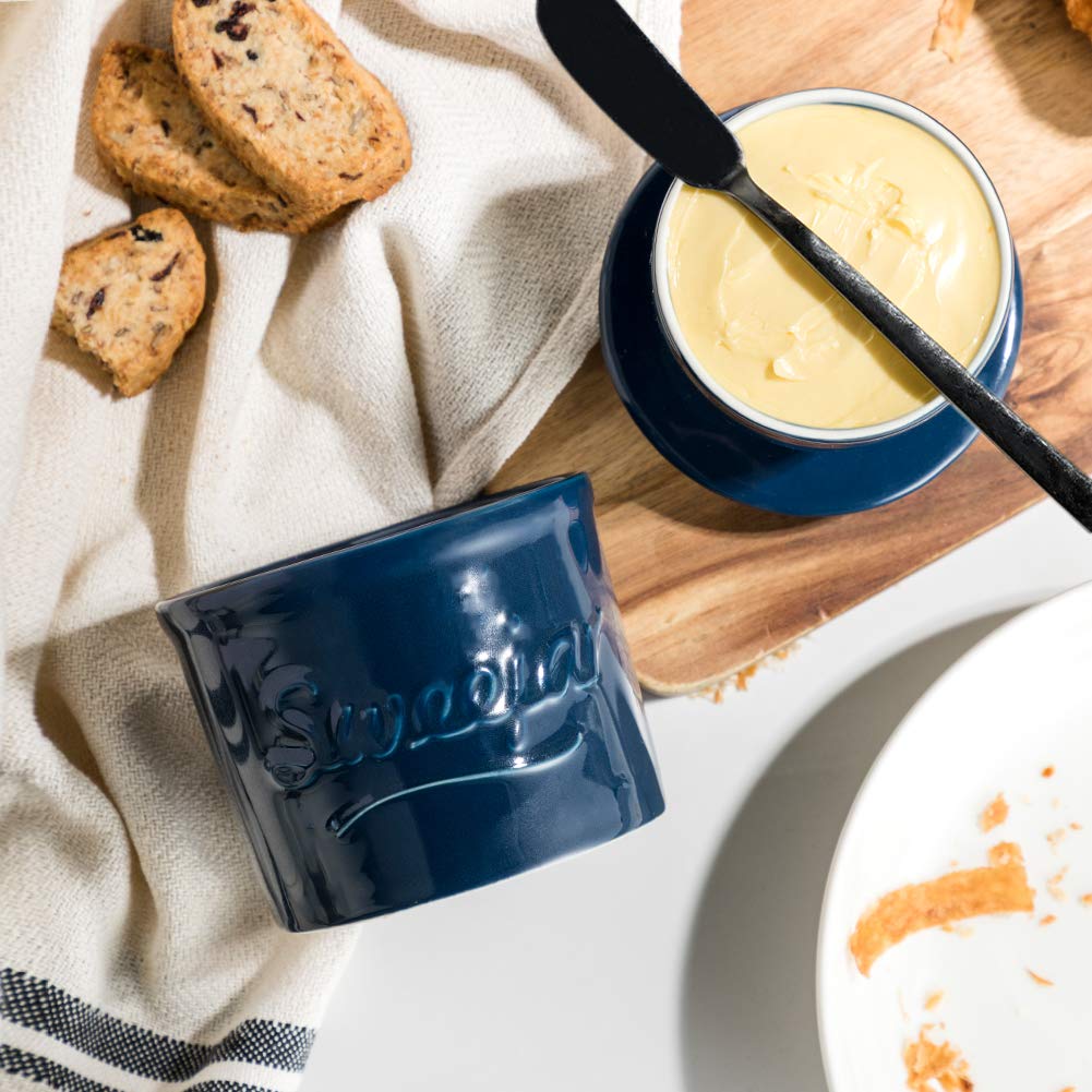 Sweejar Porcelain Butter Crock Keeper, French Butter Dish Keeps The Butter Fresh Soft & Spreadable, Serving Butter Easy For Brea