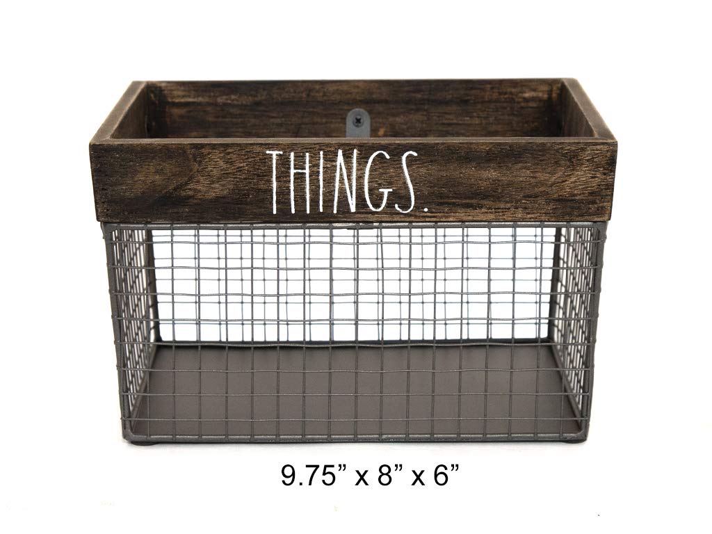 Rae Dunn By Designstyles Wire Storage Basket - Metal And Solid Wood Organizer - Decorative Folder Bin - For Office, Bedroom, Liv