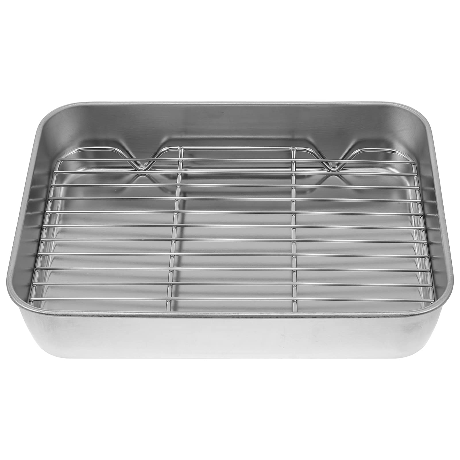 ELBME 1 Set Roasting Pan with Rack Steel Roaster with Flat Rack Stainless Steel Baking Sheet Baking Tray Dish Cookie Sheet with 