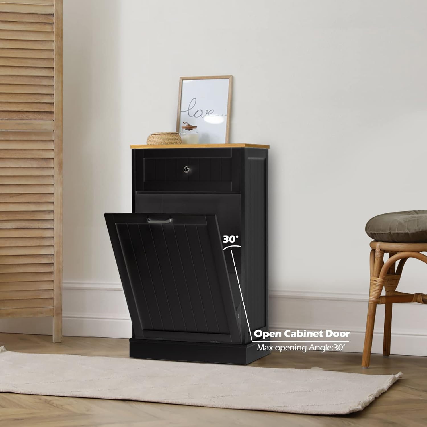 Gazhome Tilt Out Trash Cabinet, Upgrade Wooden Free Standing Trash Cabinet,Recycling Cabinet With Hideaway Drawer,10 Gallon Tilt