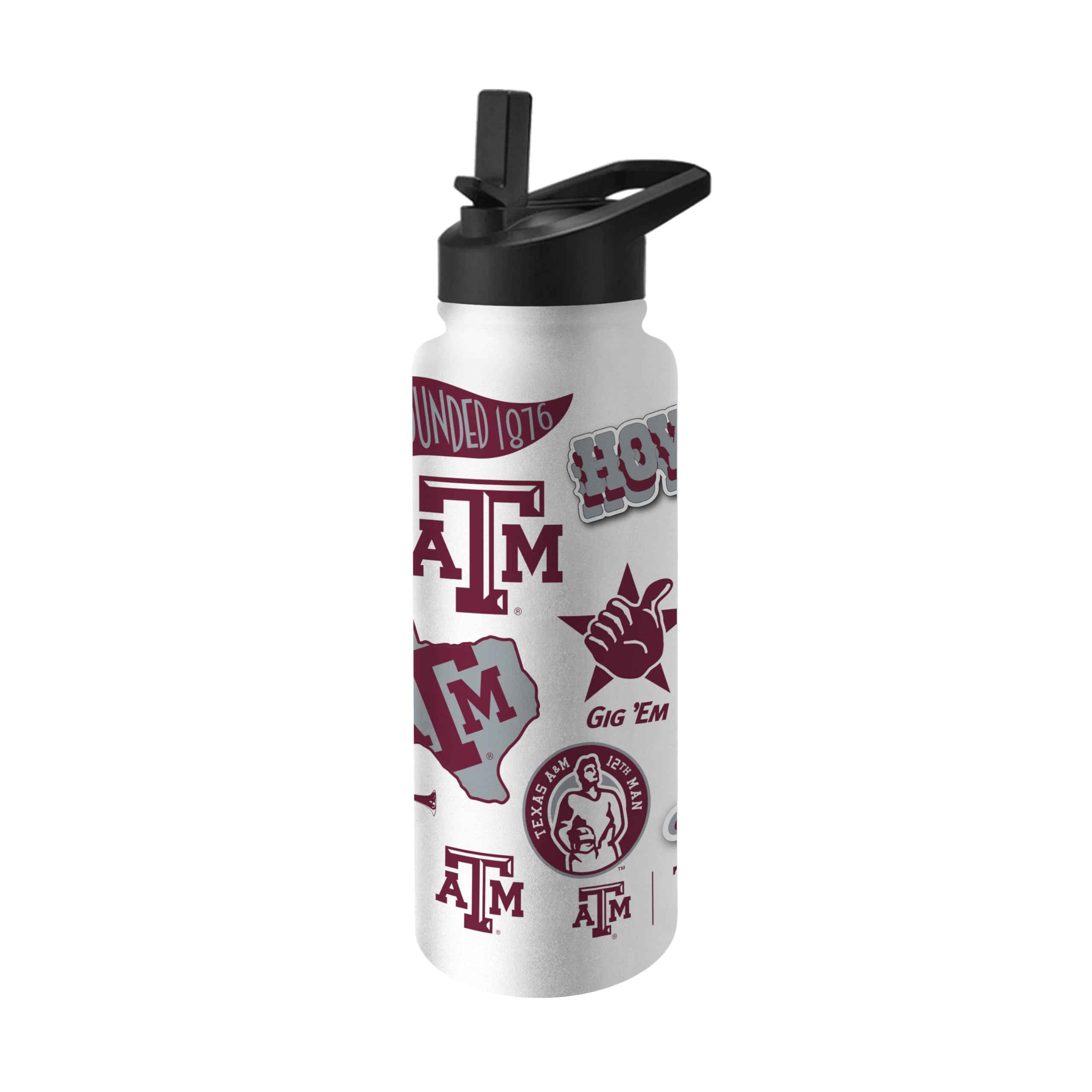 Logo Brands NCAA Texas A&M Aggies 34oz Native Quencher Bottle  DoubleWall Insulated, Stainless Steel, NoSpill Lid, Easy Carry