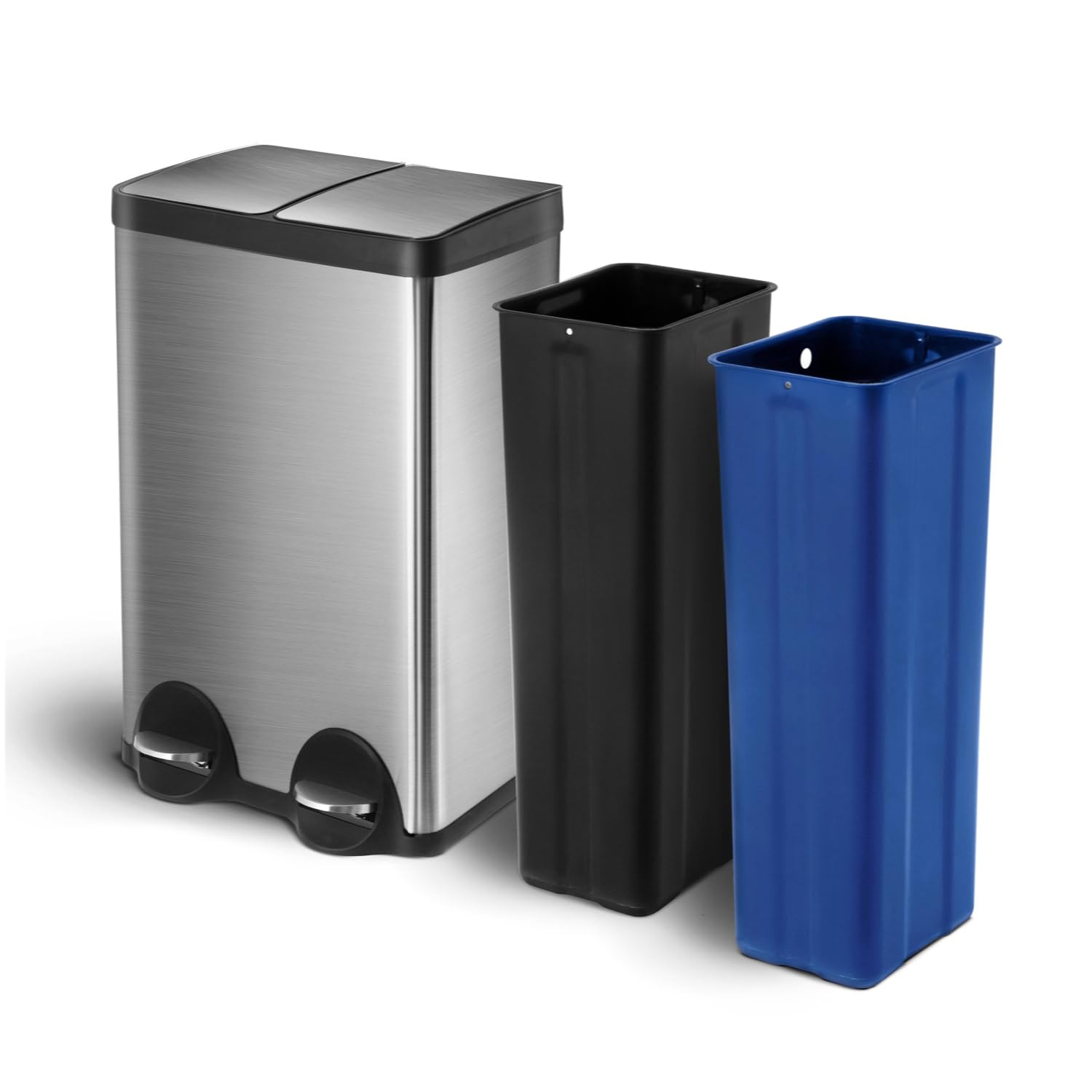 Home Zone Living 15.8 Gallon Kitchen Trash Can, Dual Removable Liners For Recycling And Trash, Wide Stainless Steel Shape (7.9 +