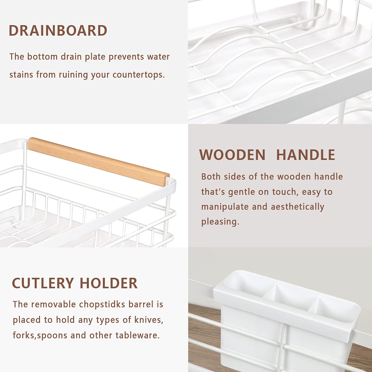 Brian & Dany Dish Drying Rack, Dish Racks For Kitchen Counter, Stainless Steel Dish Drainer With Removable Cutlery Holder & Drai