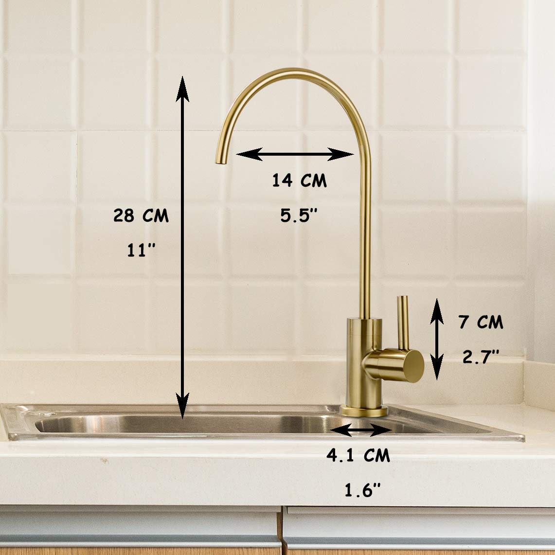Pirooso Brushed Brass 360 Swivel Kitchen Sink Water Filter Faucet - Fits Most Reverse Osmosis Units Or Under Sink Water Filtrati