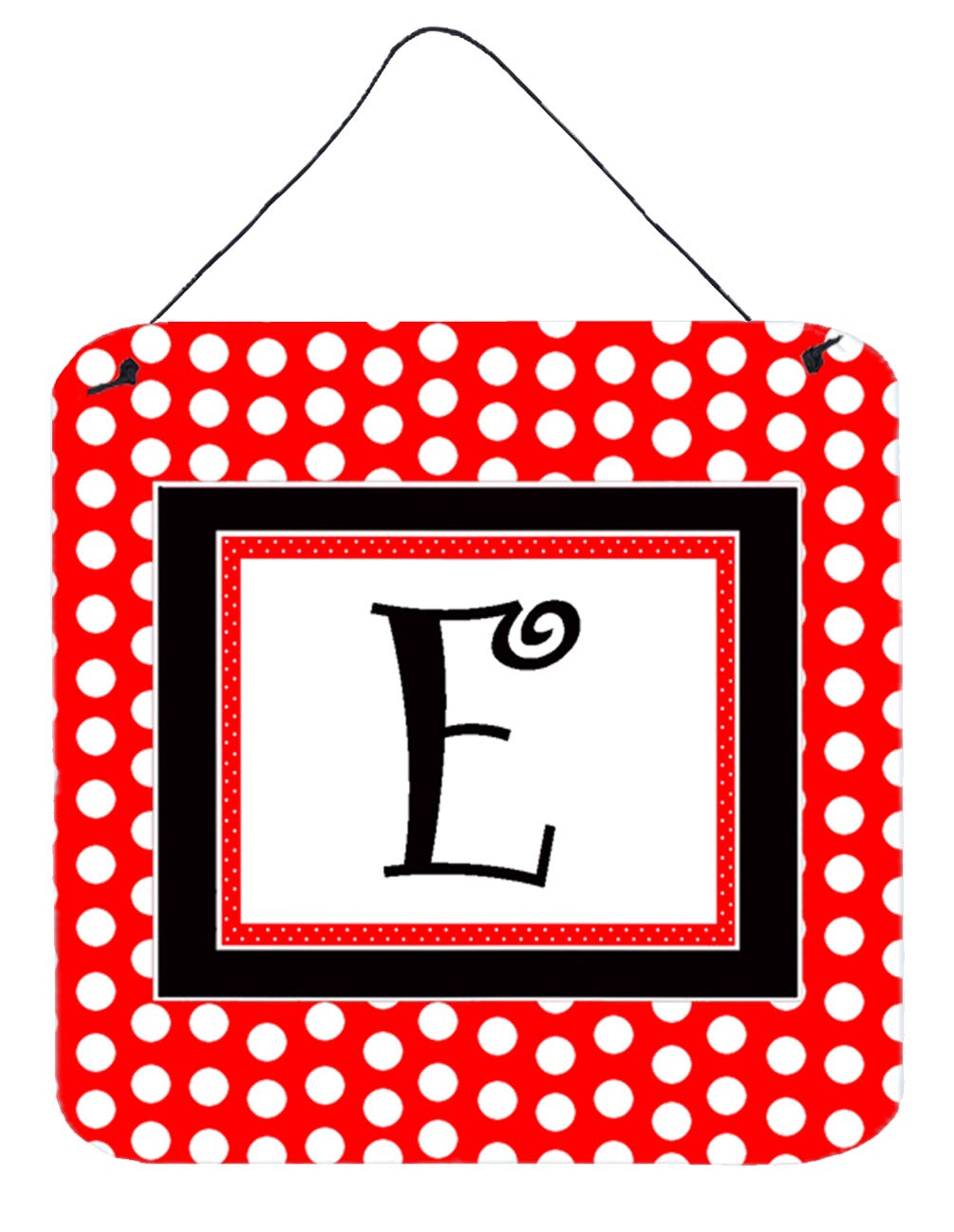 Caroline's Treasures CJ1012-EDS66 Letter E Initial - Red Black Polka Dots Wall or Door Hanging Prints Aluminum Metal Sign Kitche