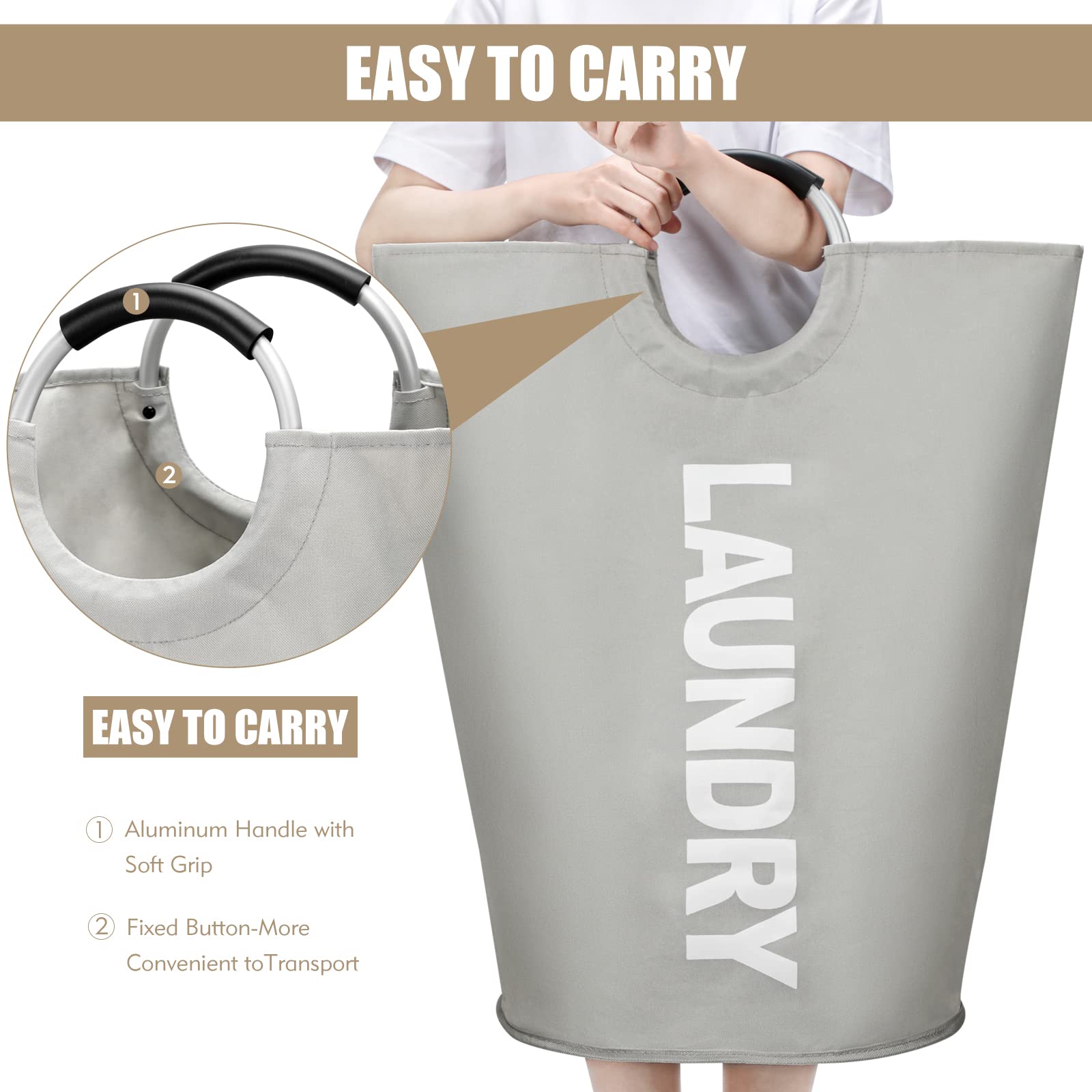 DOKEHOM 90L Large Laundry Basket  collapsible Laundry Bag  Freestanding Tall clothes Hamper  Foldable Washing Bin (grey)