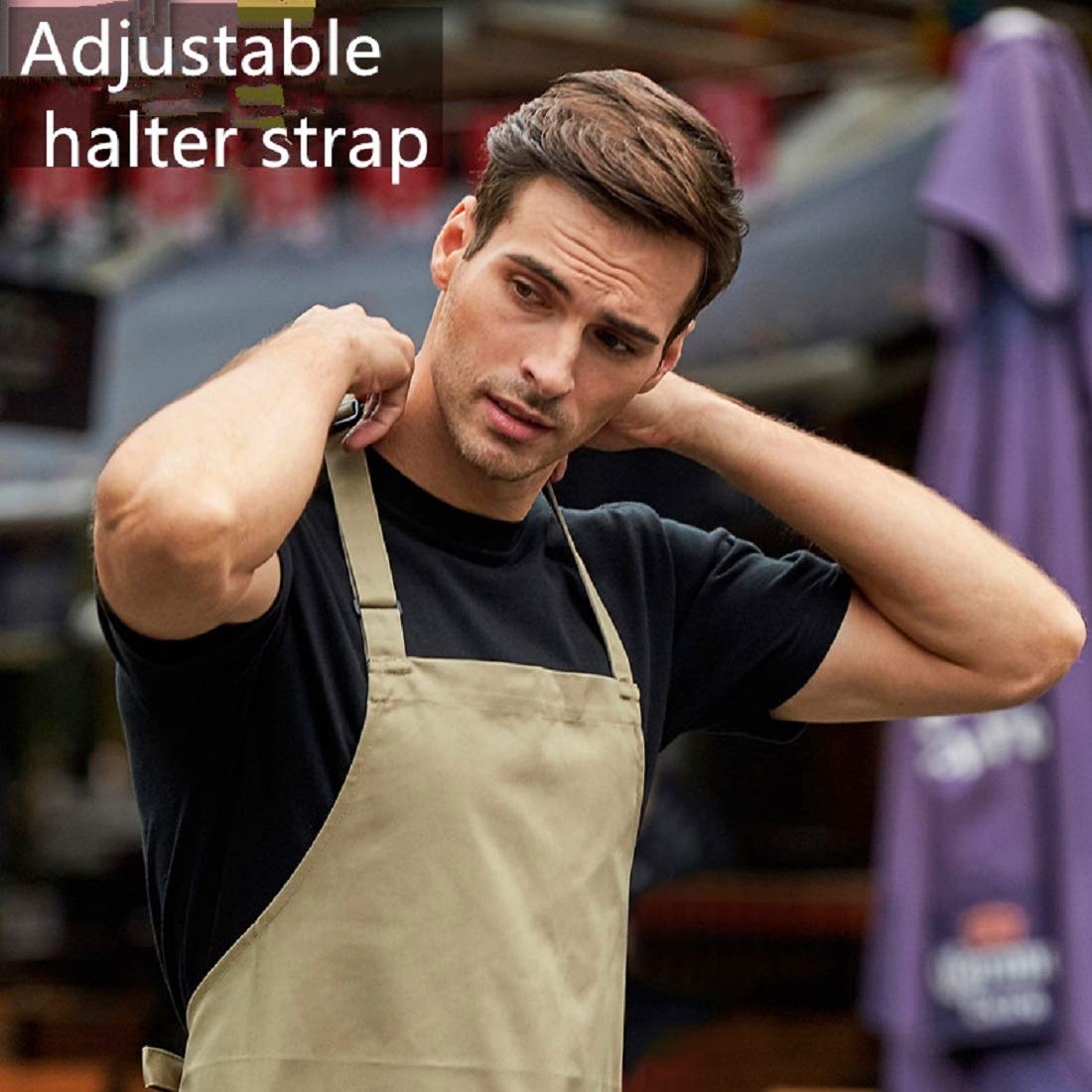Lissomplume Unisex Cooking Kitchen Chef Aprons With Pocket - Black