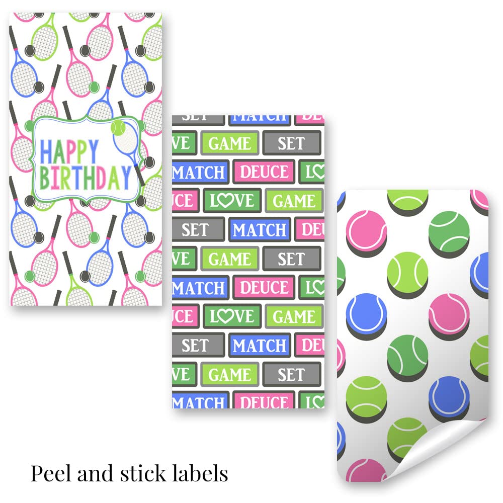 Amanda Creation Let'S Make Some Racquet Tennis Themed Birthday Party Mini Chocolate Candy Bar Sticker Wrappers, 45 1.4'' X 2.6''