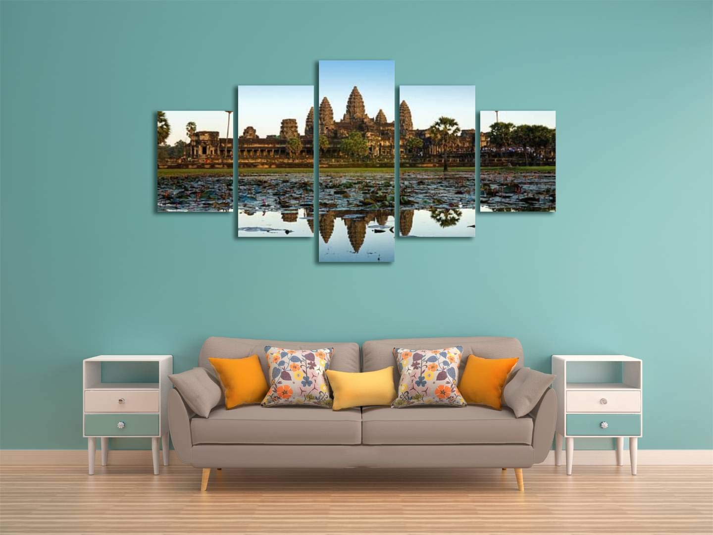 Angkor Wat Before Sunset, Cambodia Temple On The Waters And Wall Art Canvas Prints Pictures Paintings Artwork Home Decor Stretch