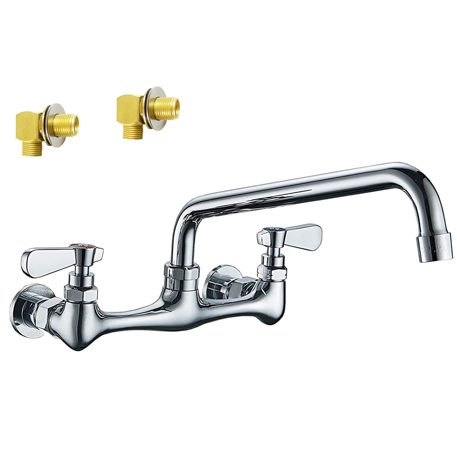 BWE Commercial Kitchen Faucets, Kitchen Sink Faucet, 8 Inch Center with 8 Swivel Spout 2 Handles Backsplash Mounted Sink Faucets