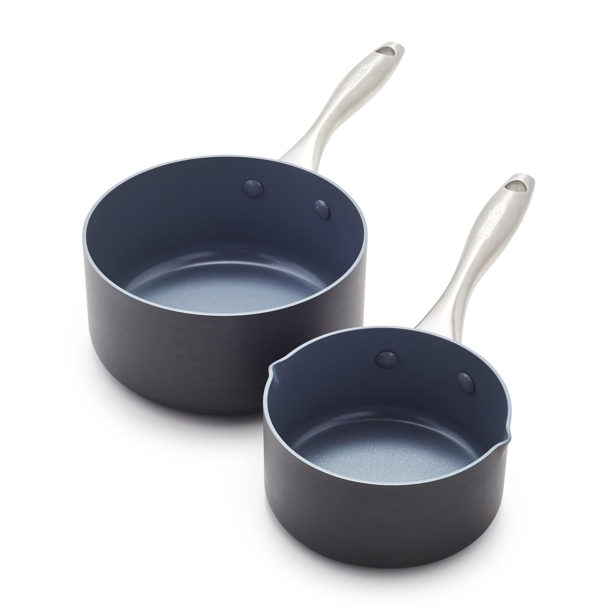 GreenPan Lima Hard Anodized Healthy Ceramic Nonstick 1QT and 2QT Saucepan Pot Set, PFAS-Free, Oven Safe, Gray