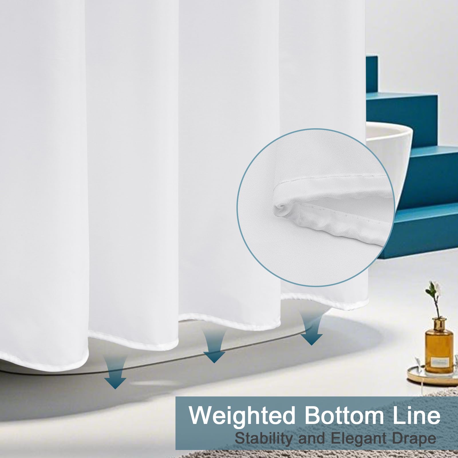 AooHome White Stall Size Bathroom Curtain for Hotel  Fabric Shower Liner with Hooks for Hotel  Waterproof  54 Width x 72 Height Inch