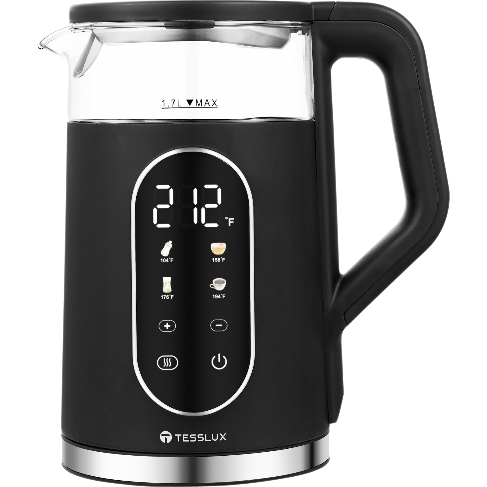 Tesslux Electric Tea Kettle, 1.7 Liter / 1500W Water Boiler Heater With Temperature Control, Cordless, Bpa-Free, 4 Preset Heatin